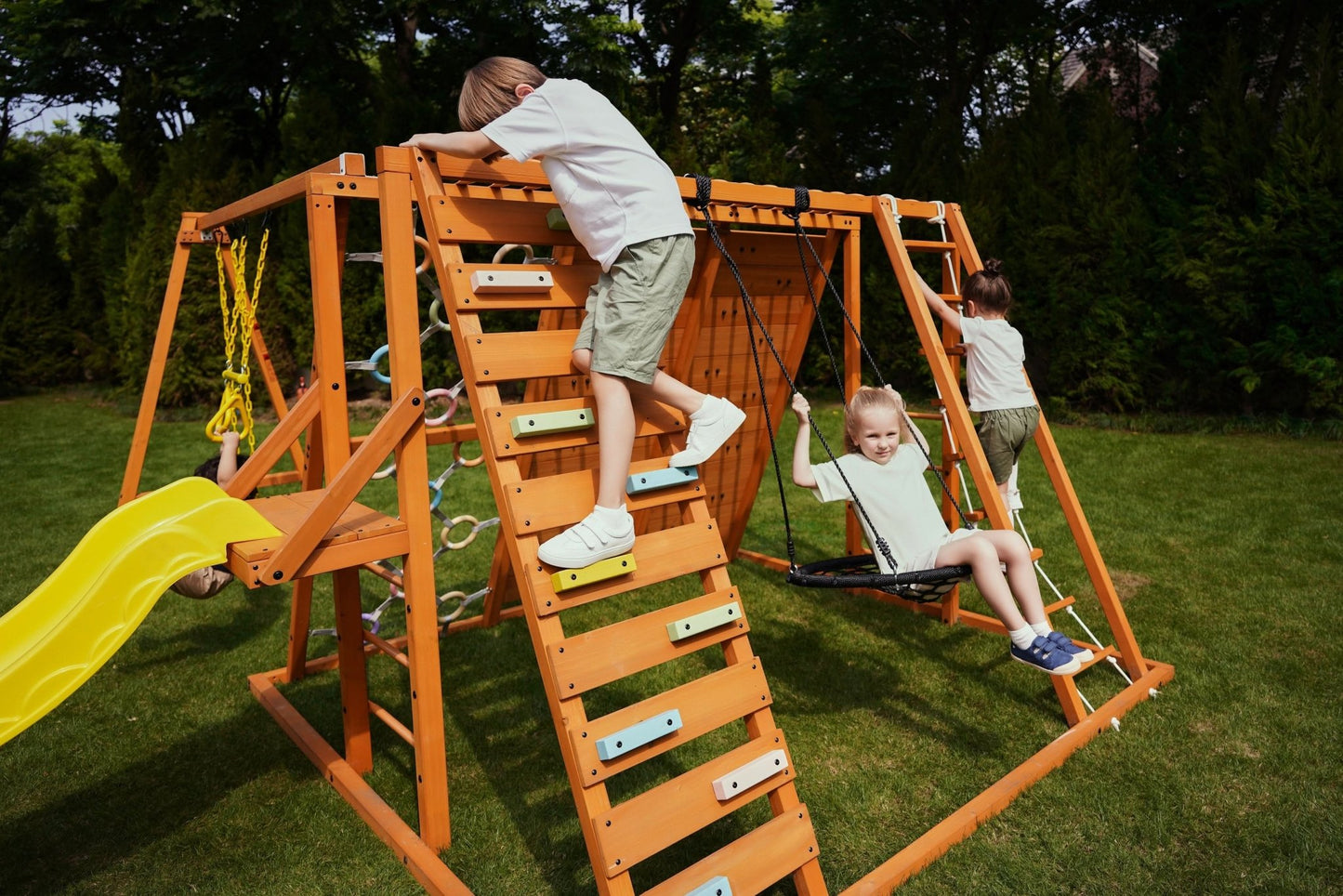 Sycamore Backyard Climbing Set – 2 Swings, Trapeze Bar & Outdoor Fun - Grit Grind Strength
