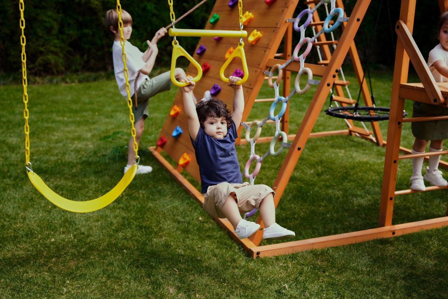 Sycamore Backyard Climbing Set – 2 Swings, Trapeze Bar & Outdoor Fun - Grit Grind Strength