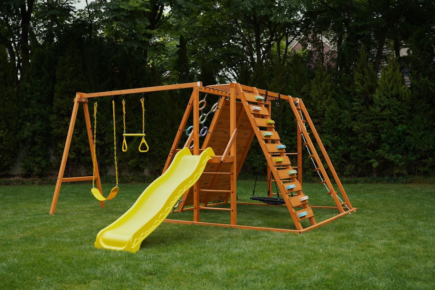 Sycamore Backyard Climbing Set – 2 Swings, Trapeze Bar & Outdoor Fun - Grit Grind Strength