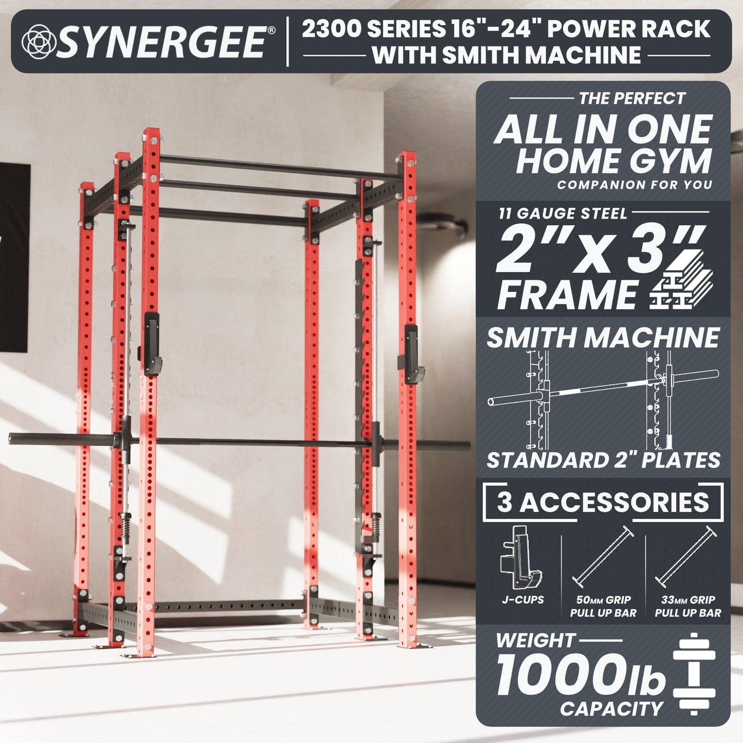 Synergee 2300 Series Power Cage with Smith Machine - Grit Grind Strength