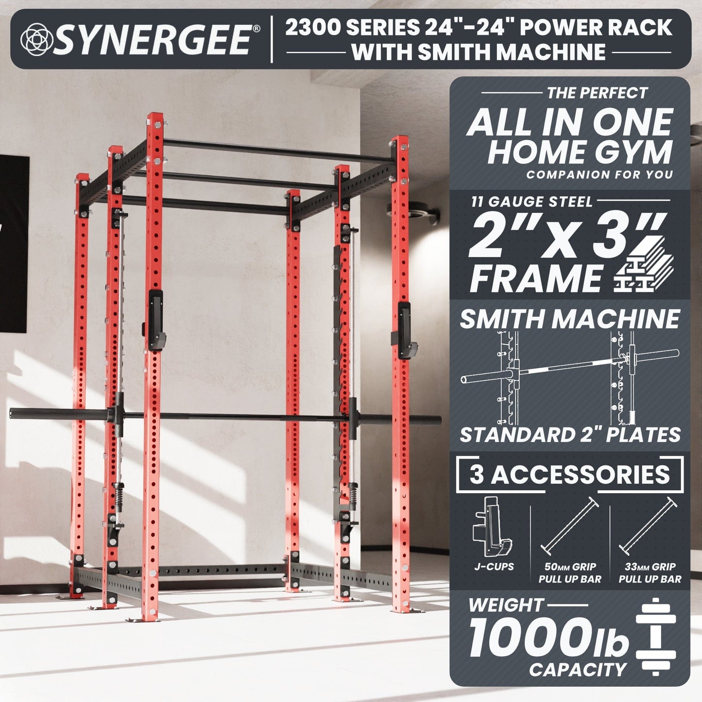 Synergee 2300 Series Power Cage with Smith Machine - Grit Grind Strength