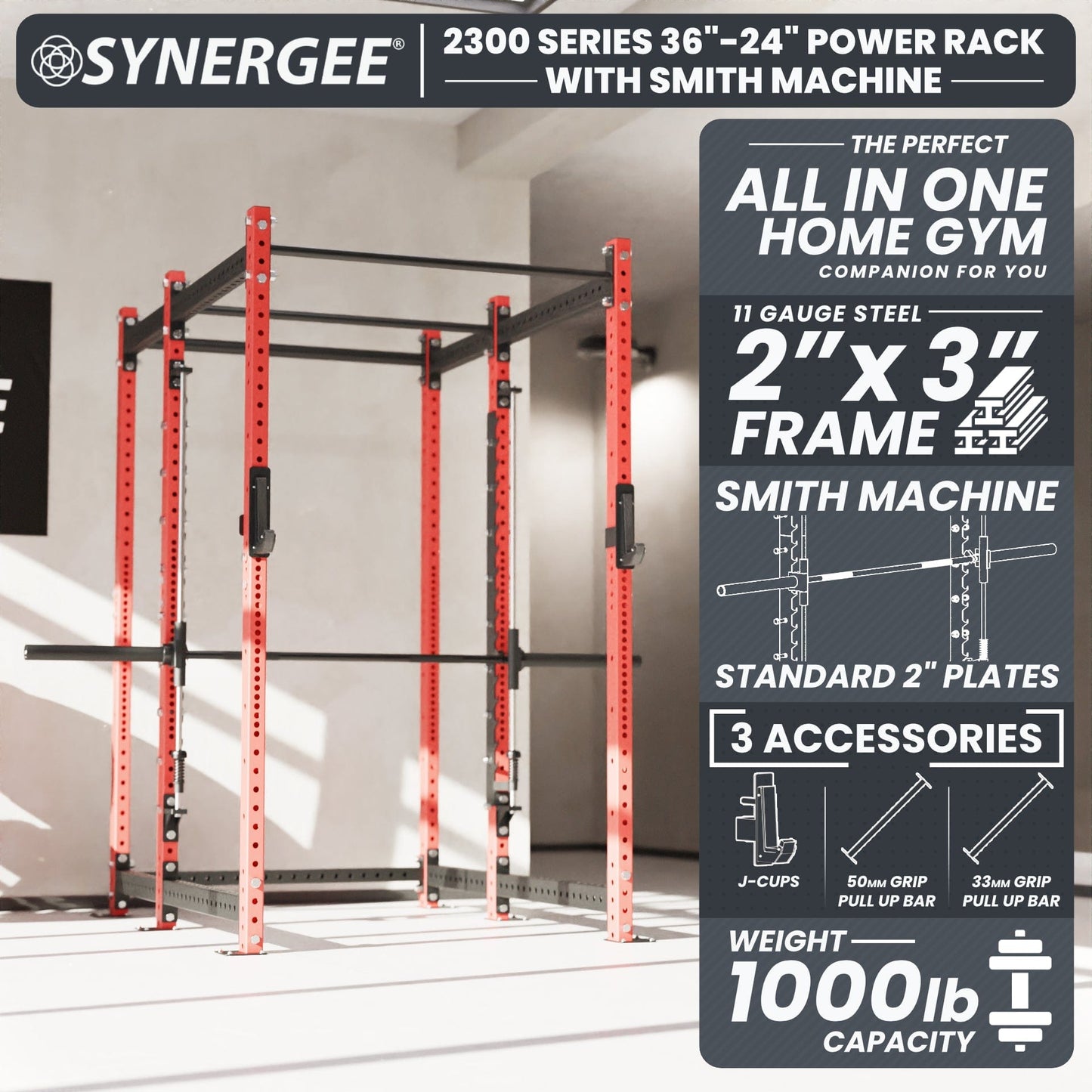 Synergee 2300 Series Power Cage with Smith Machine - Grit Grind Strength