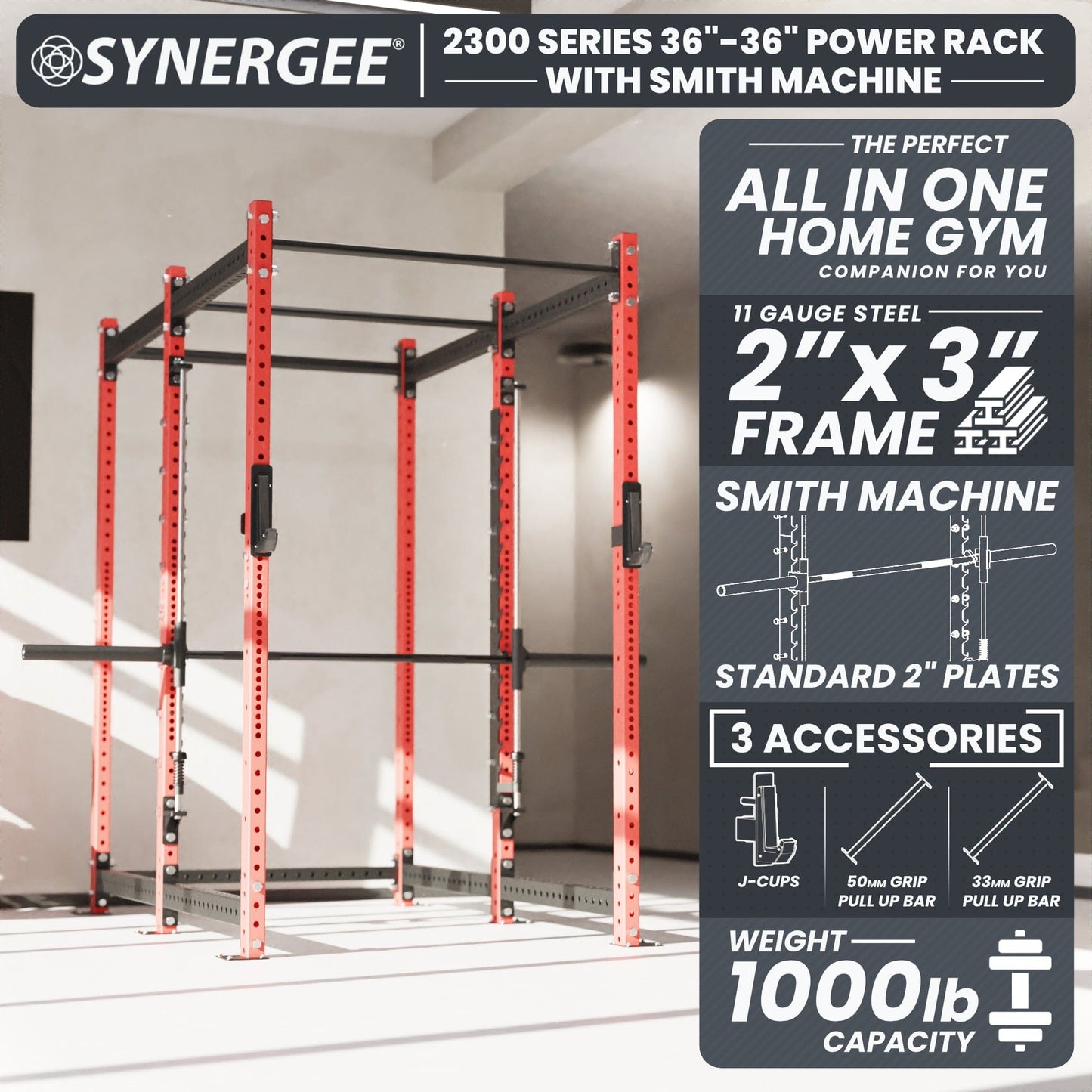 Synergee 2300 Series Power Cage with Smith Machine - Grit Grind Strength