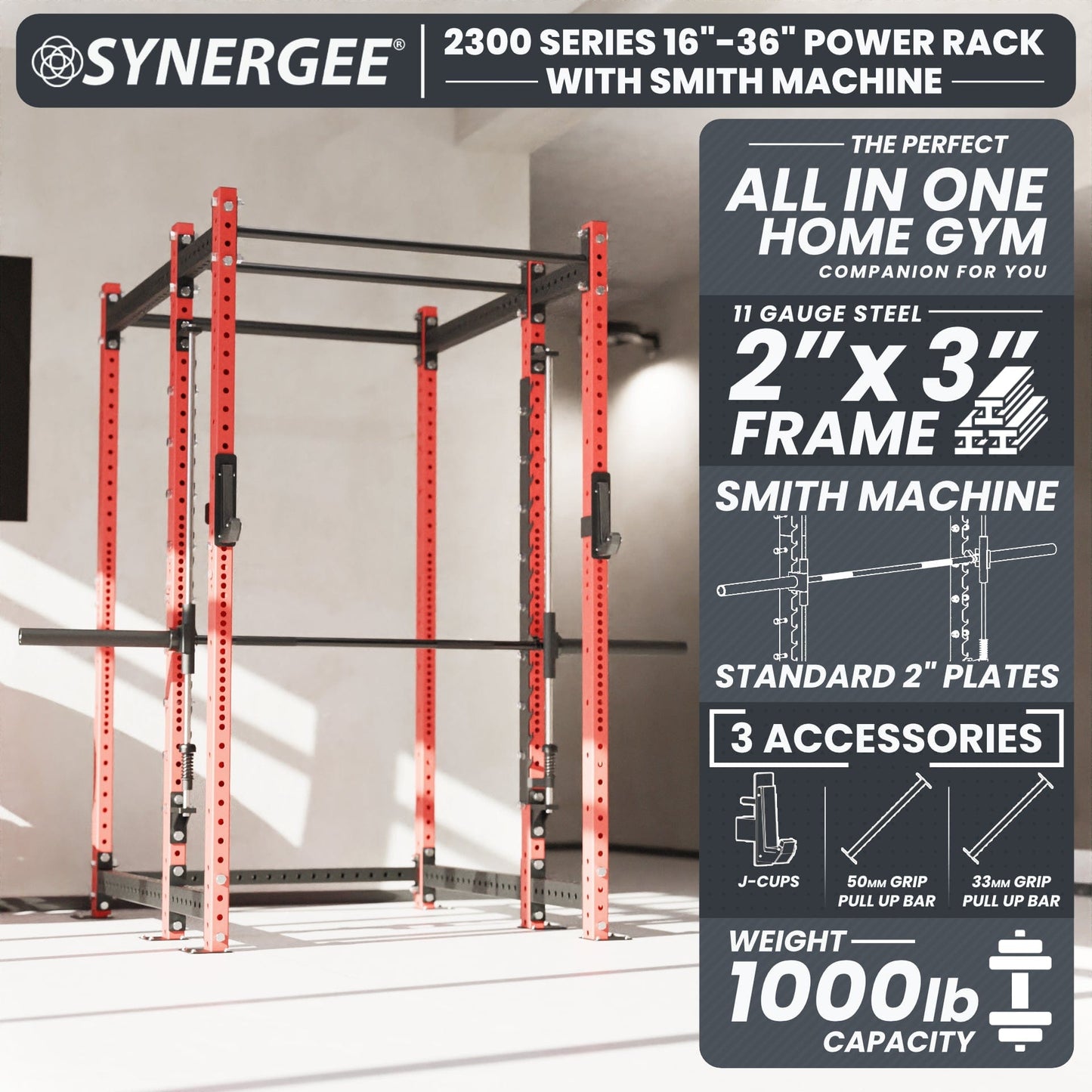 Synergee 2300 Series Power Cage with Smith Machine - Grit Grind Strength