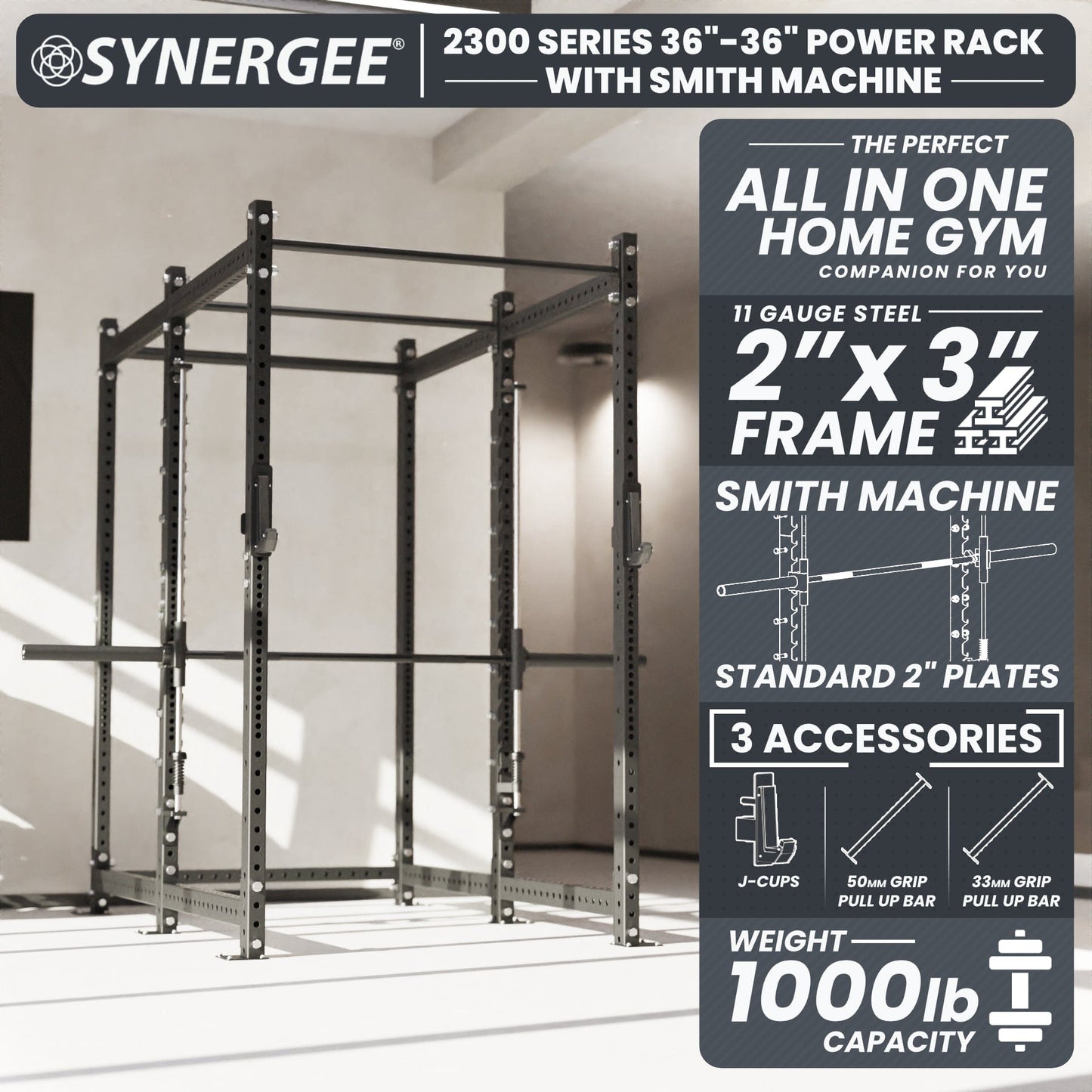 Synergee 2300 Series Power Cage with Smith Machine - Grit Grind Strength
