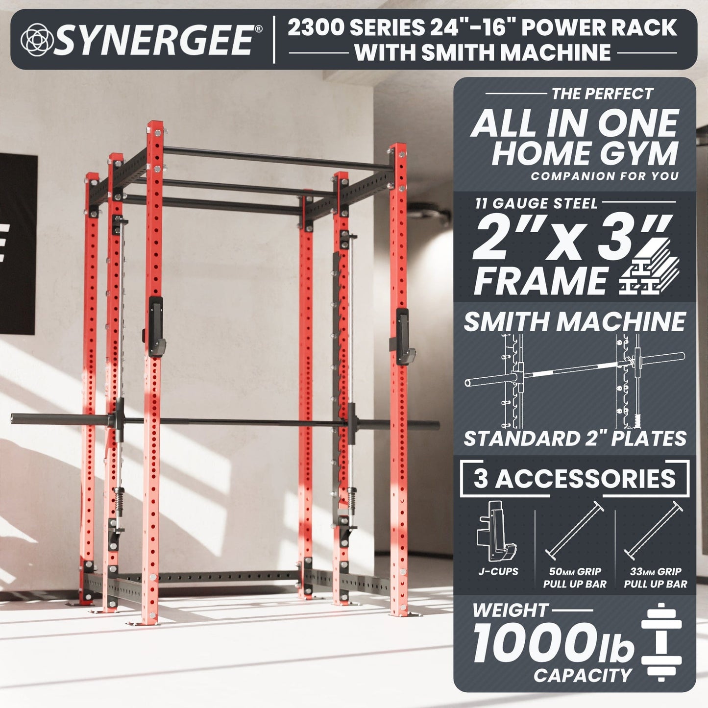 Synergee 2300 Series Power Cage with Smith Machine - Grit Grind Strength