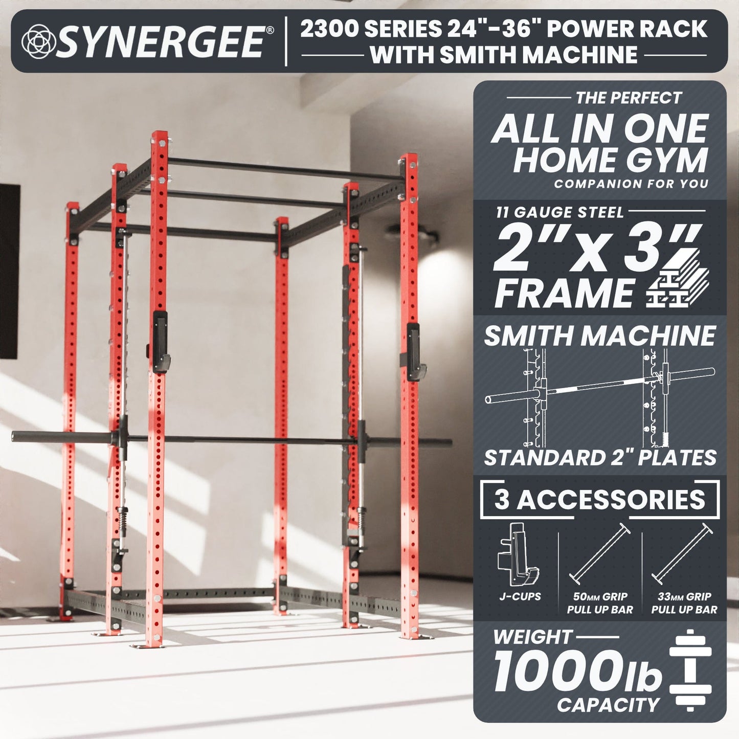 Synergee 2300 Series Power Cage with Smith Machine - Grit Grind Strength