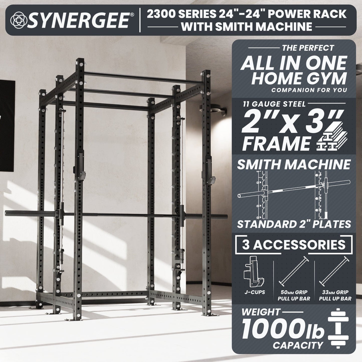 Synergee 2300 Series Power Cage with Smith Machine - Grit Grind Strength