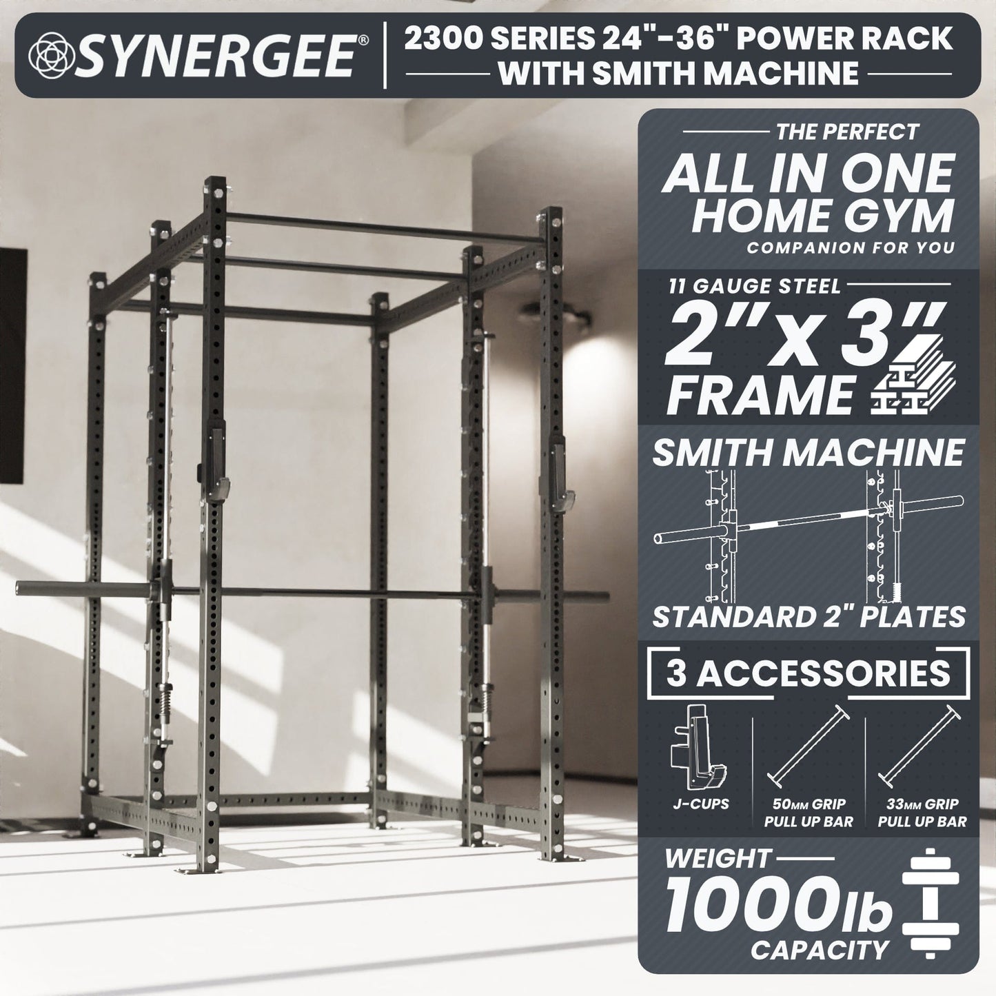 Synergee 2300 Series Power Cage with Smith Machine - Grit Grind Strength