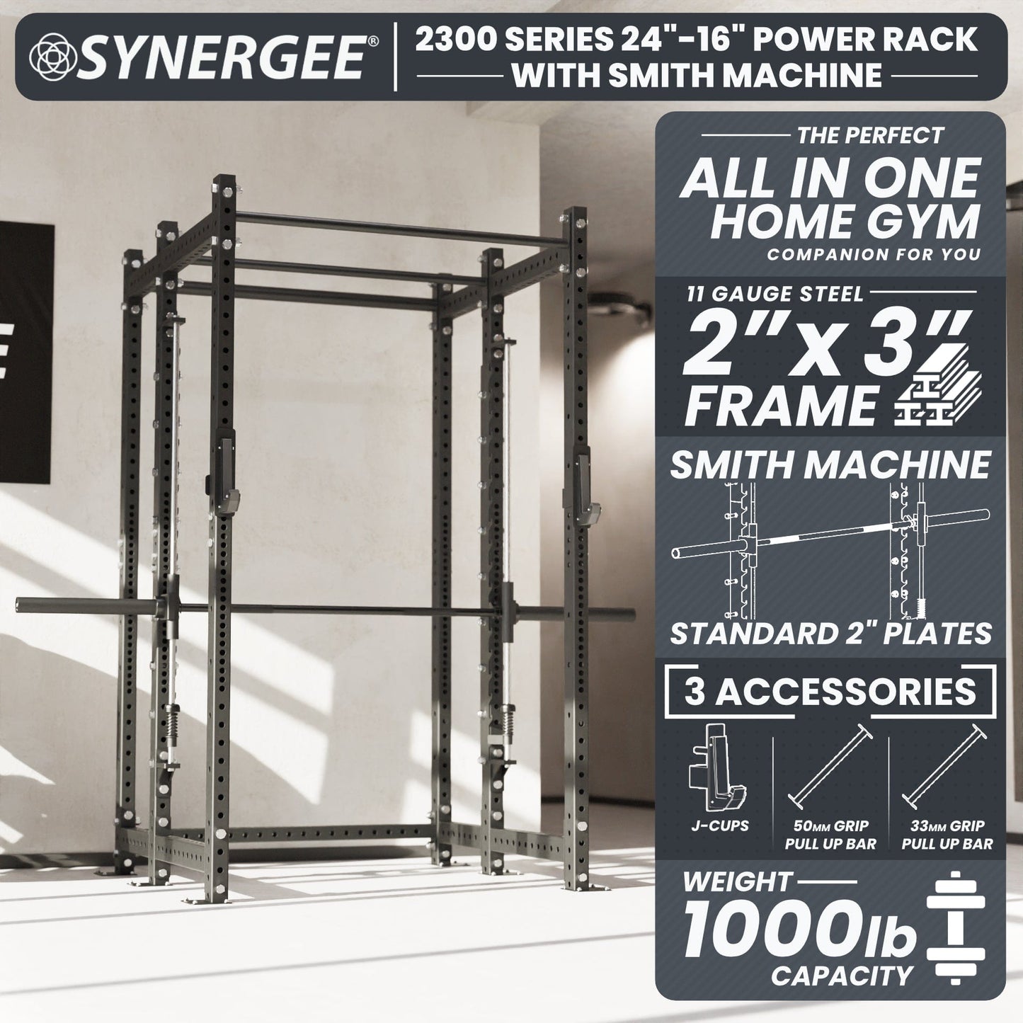 Synergee 2300 Series Power Cage with Smith Machine - Grit Grind Strength