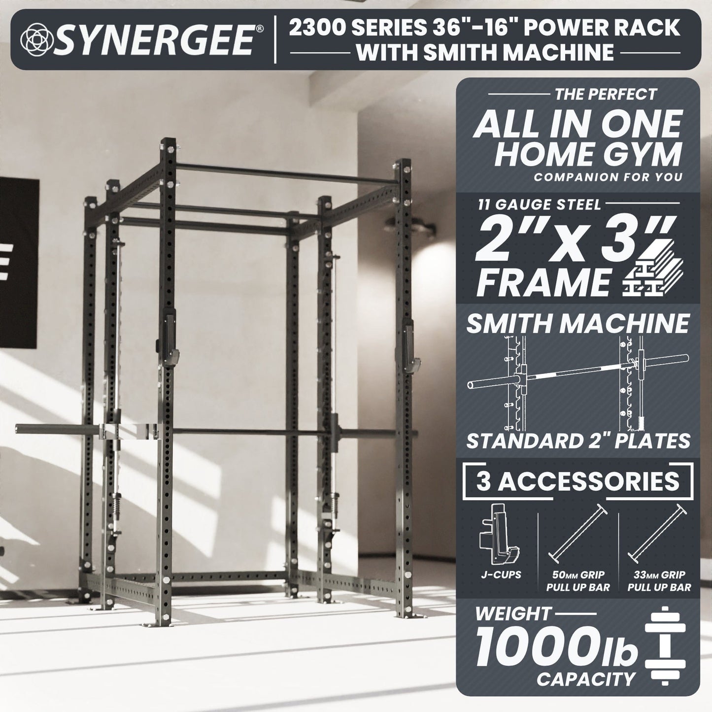 Synergee 2300 Series Power Cage with Smith Machine - Grit Grind Strength