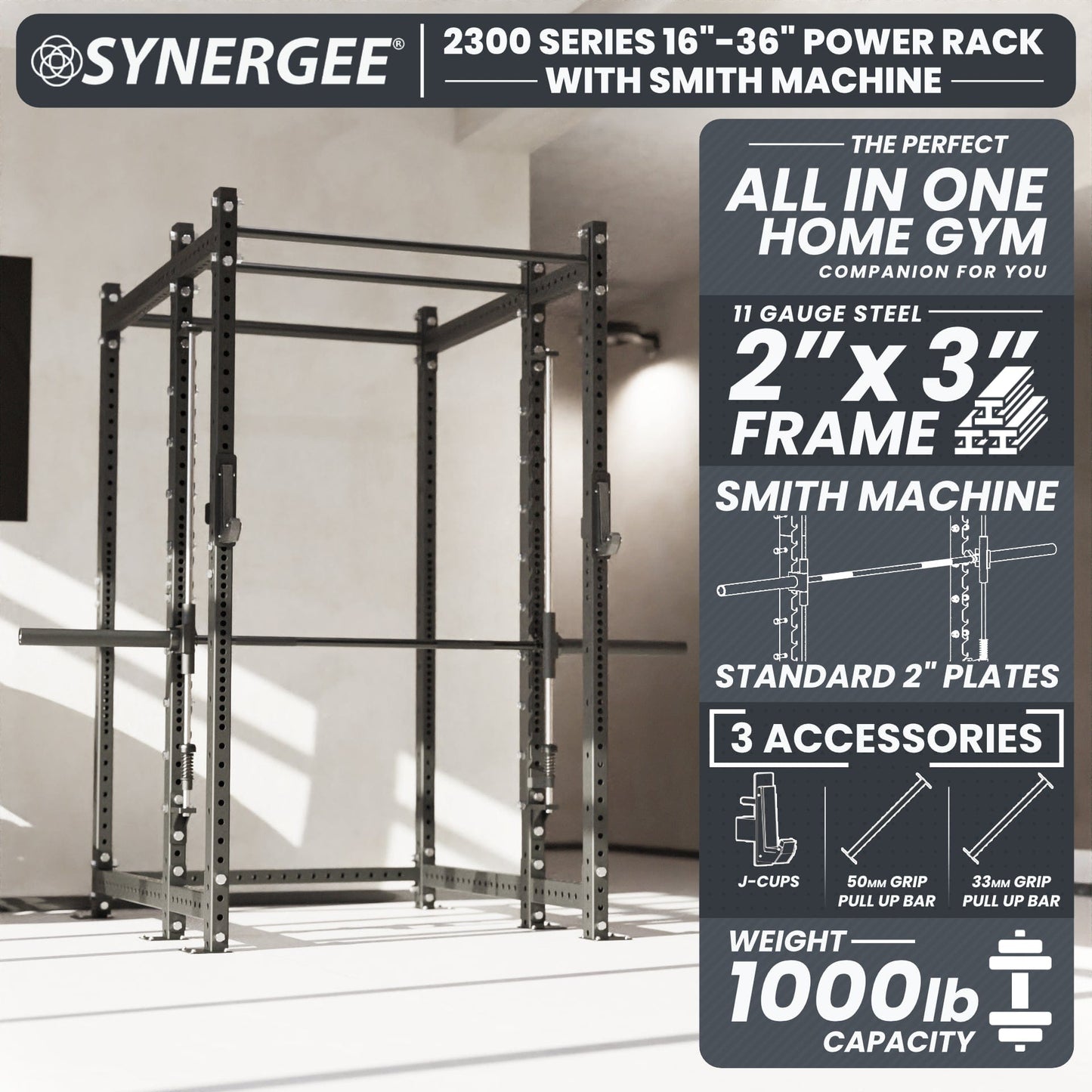 Synergee 2300 Series Power Cage with Smith Machine - Grit Grind Strength