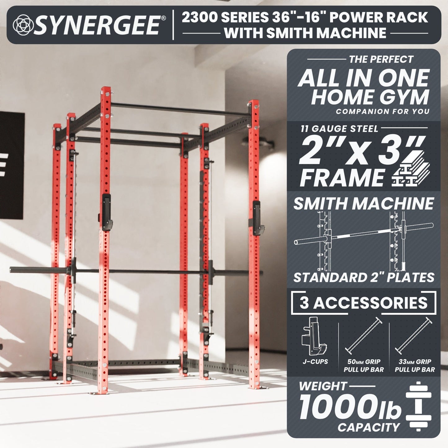 Synergee 2300 Series Power Cage with Smith Machine - Grit Grind Strength