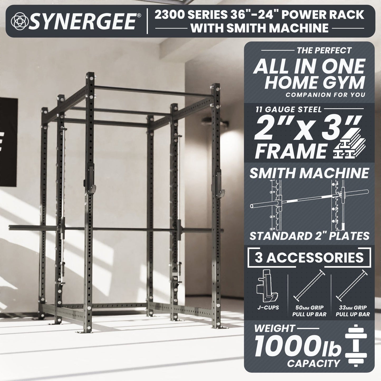 Synergee 2300 Series Power Cage with Smith Machine - Grit Grind Strength