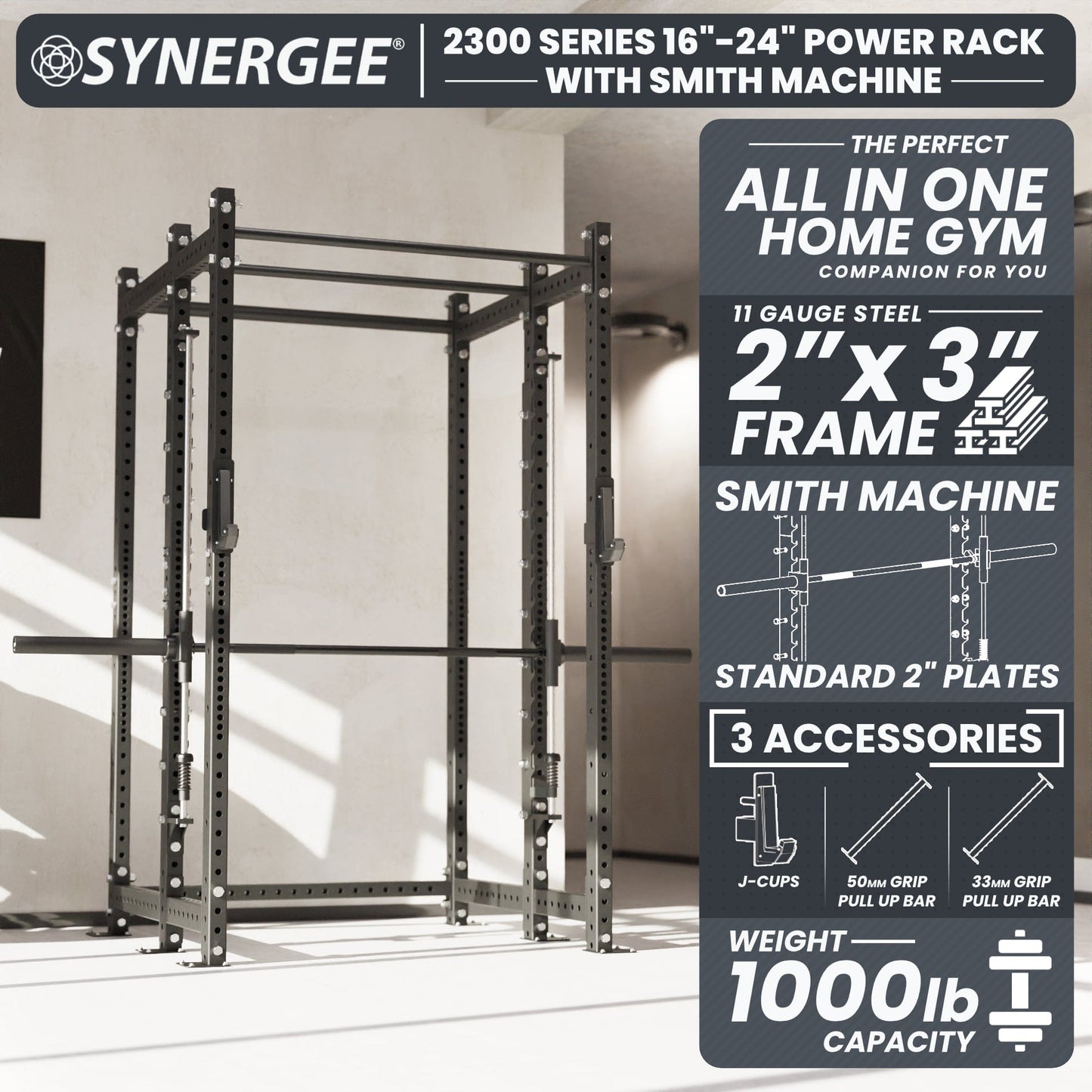Synergee 2300 Series Power Cage with Smith Machine - Grit Grind Strength