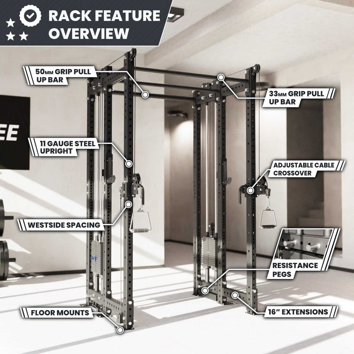 Synergee 2300 Series Power Cage with Synchronized Loaded Cable Cross Overs - Grit Grind Strength