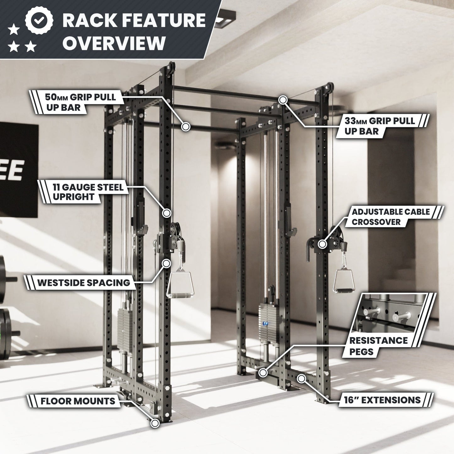 Synergee 2300 Series Power Cage with Synchronized Loaded Cable Cross Overs - Grit Grind Strength