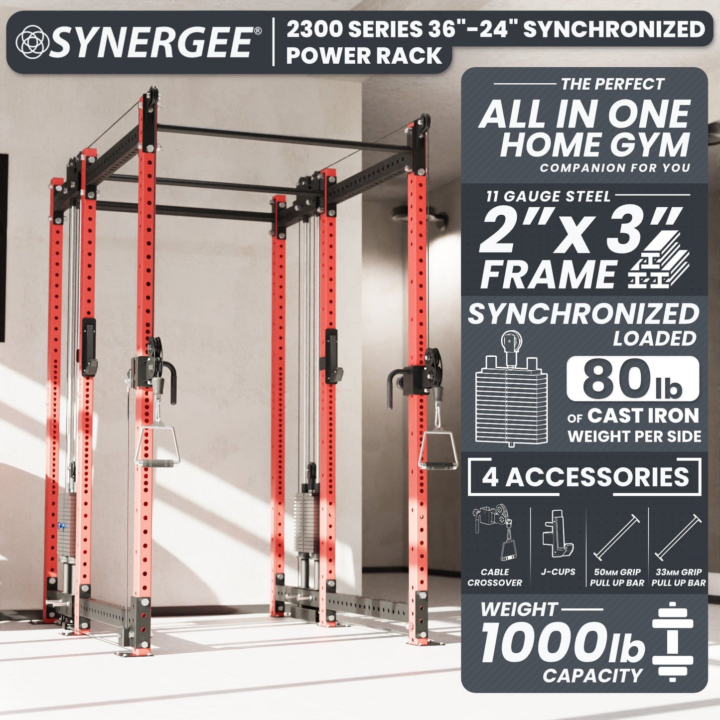 Synergee 2300 Series Power Cage with Synchronized Loaded Cable Cross Overs - Grit Grind Strength