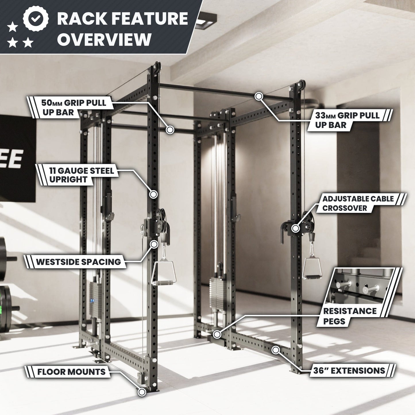 Synergee 2300 Series Power Cage with Synchronized Loaded Cable Cross Overs - Grit Grind Strength