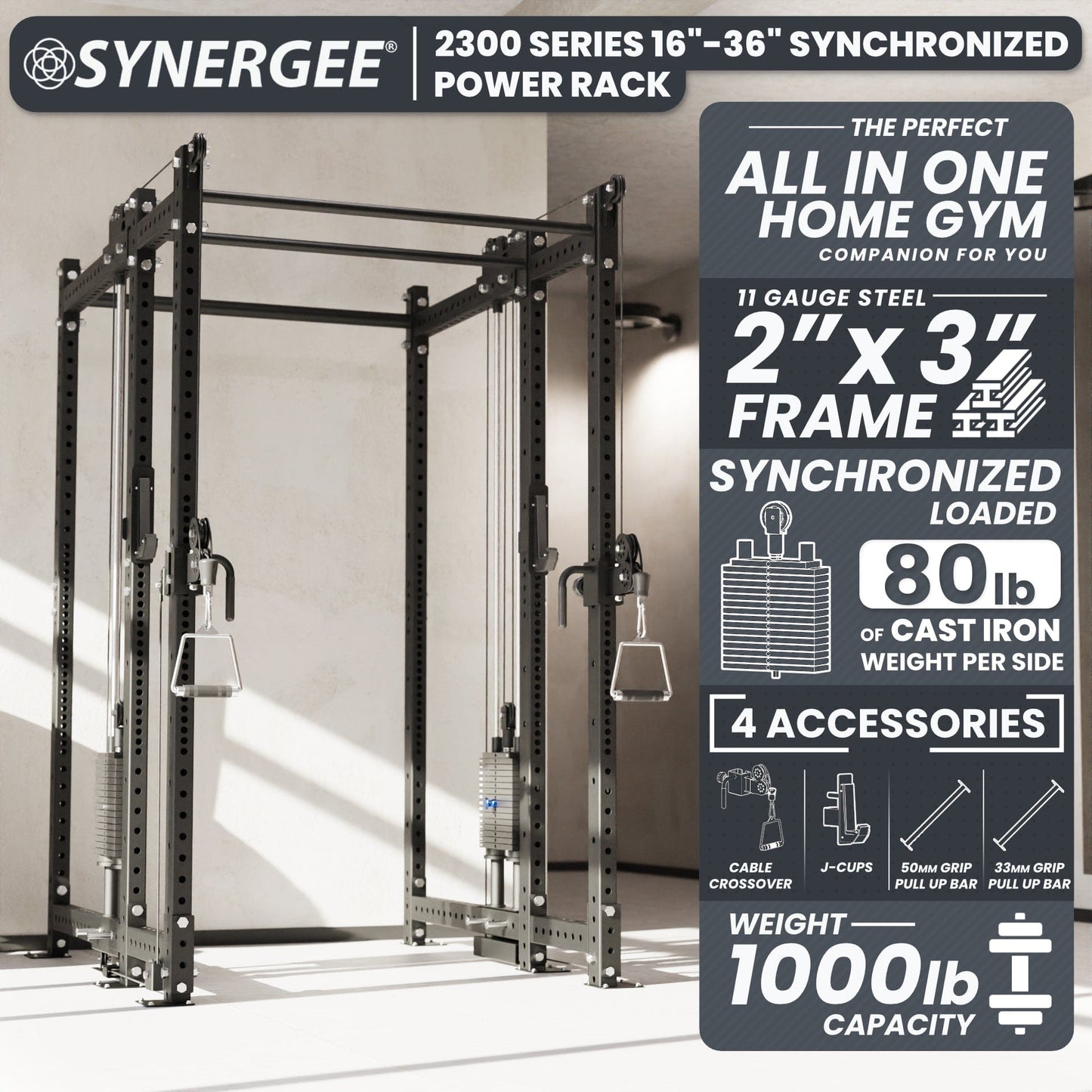 Synergee 2300 Series Power Cage with Synchronized Loaded Cable Cross Overs - Grit Grind Strength