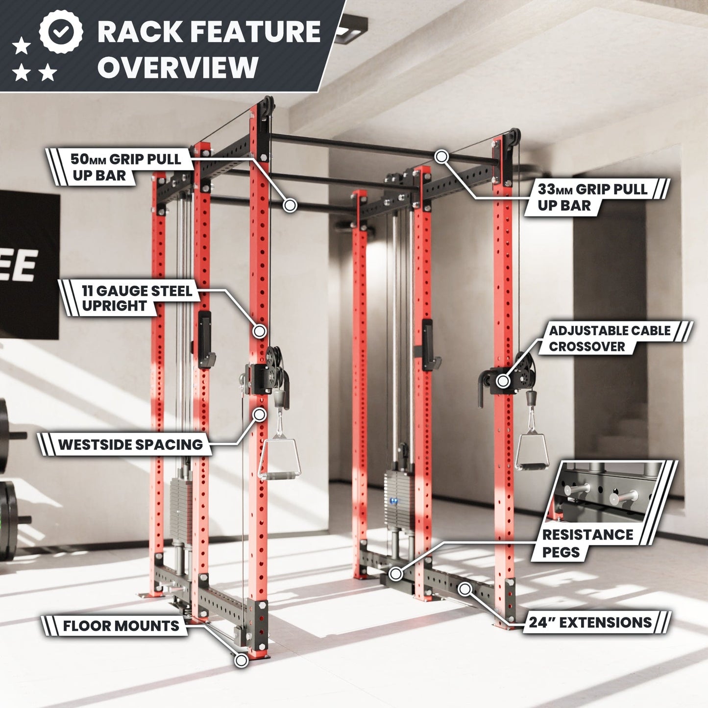 Synergee 2300 Series Power Cage with Synchronized Loaded Cable Cross Overs - Grit Grind Strength