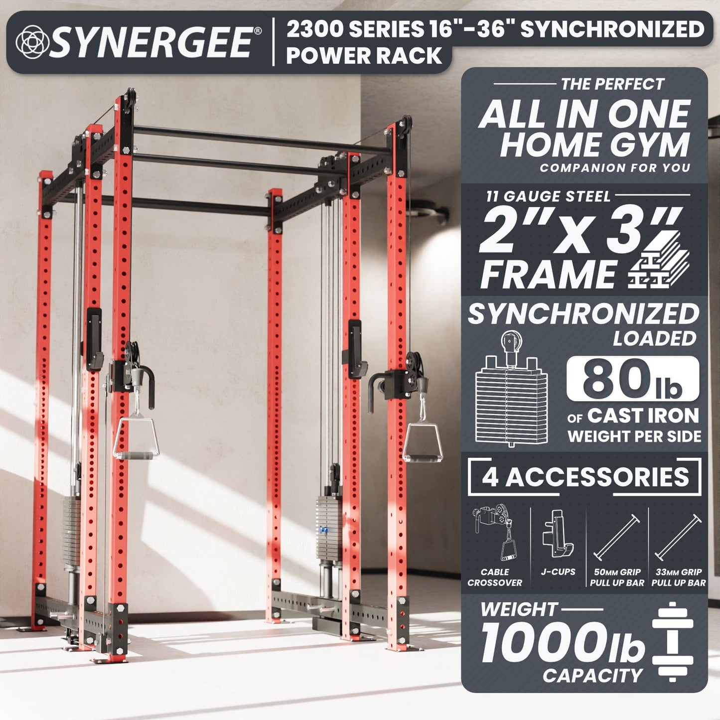 Synergee 2300 Series Power Cage with Synchronized Loaded Cable Cross Overs - Grit Grind Strength