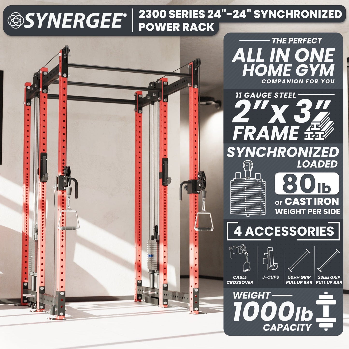 Synergee 2300 Series Power Cage with Synchronized Loaded Cable Cross Overs - Grit Grind Strength