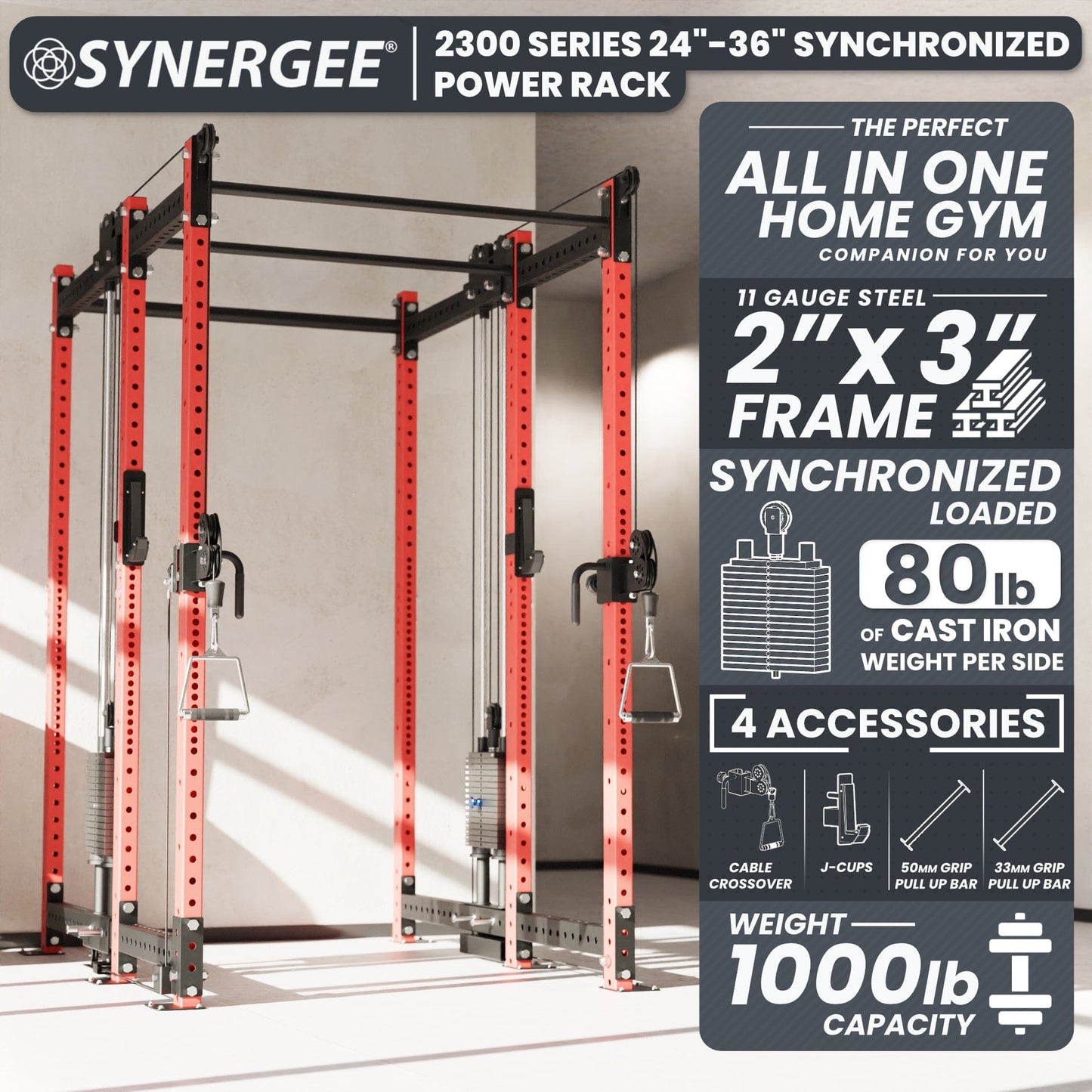 Synergee 2300 Series Power Cage with Synchronized Loaded Cable Cross Overs - Grit Grind Strength