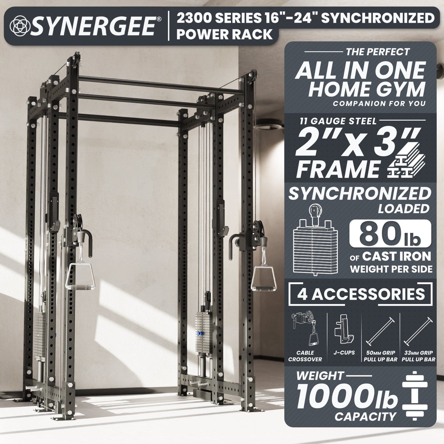 Synergee 2300 Series Power Cage with Synchronized Loaded Cable Cross Overs - Grit Grind Strength