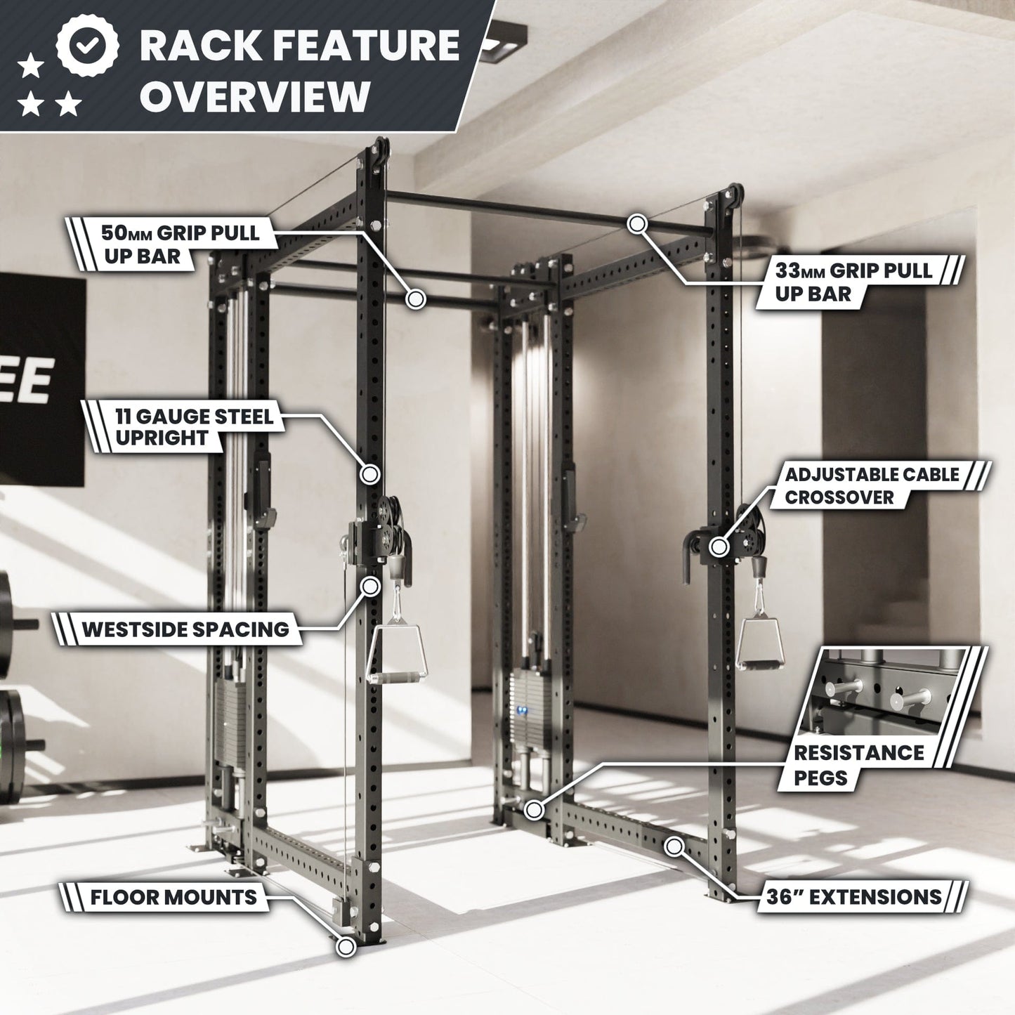 Synergee 2300 Series Power Cage with Synchronized Loaded Cable Cross Overs - Grit Grind Strength