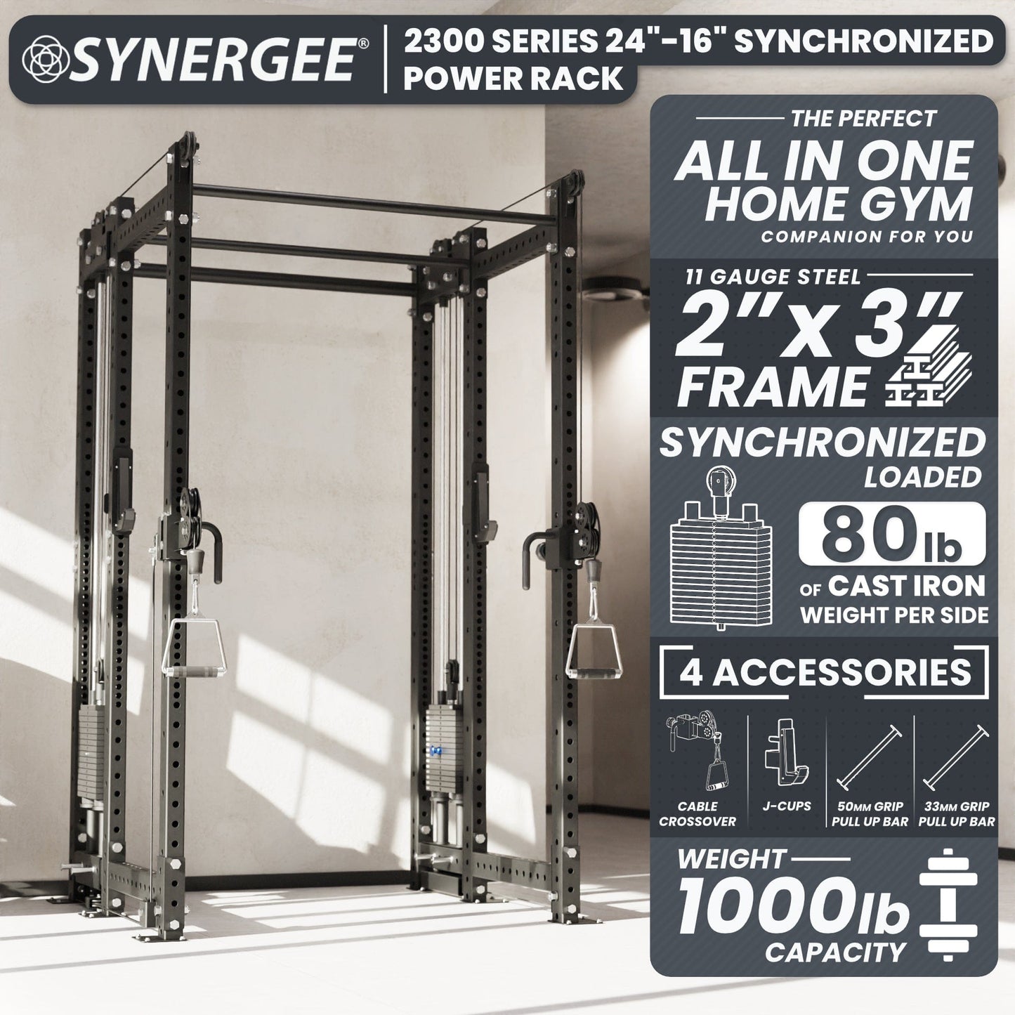 Synergee 2300 Series Power Cage with Synchronized Loaded Cable Cross Overs - Grit Grind Strength