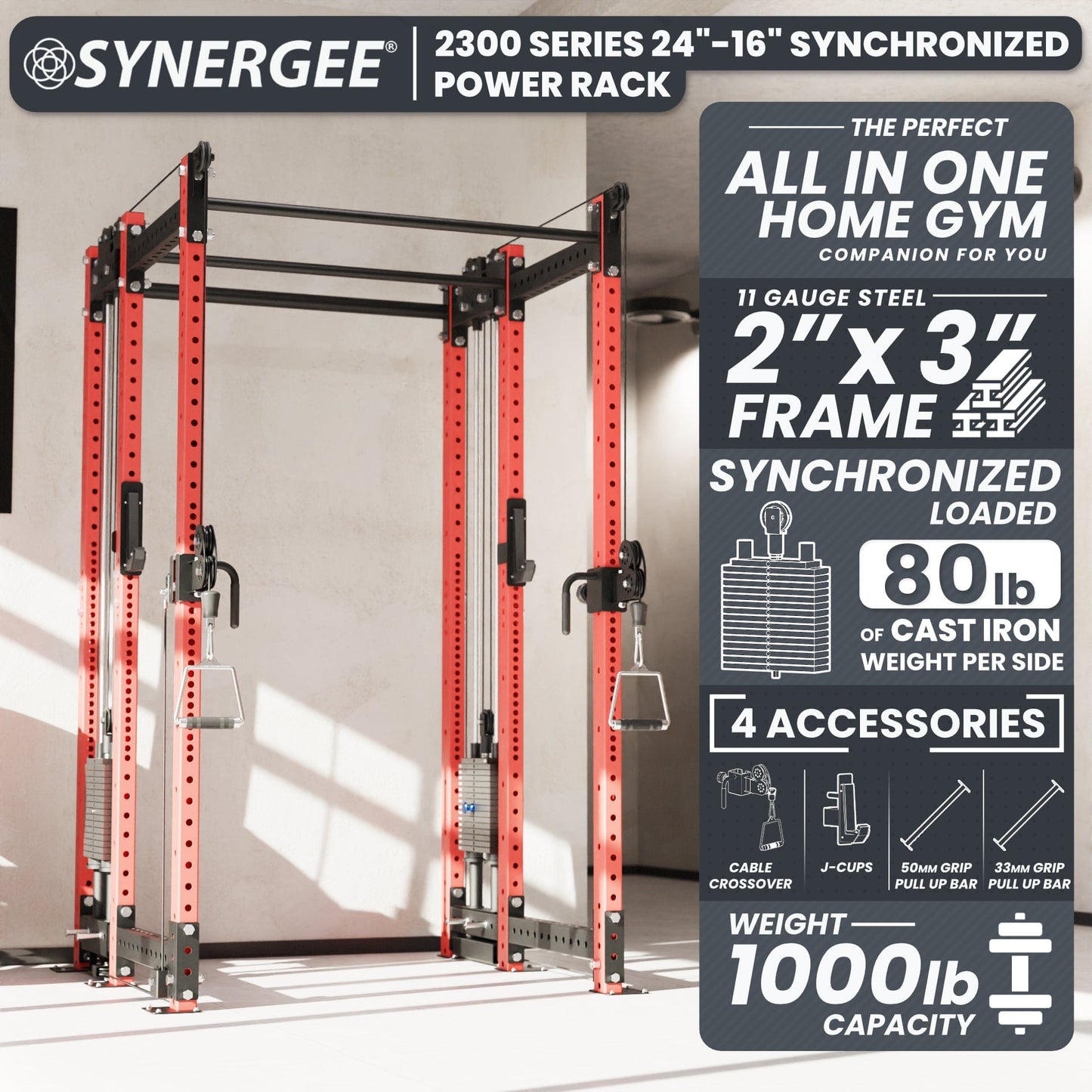 Synergee 2300 Series Power Cage with Synchronized Loaded Cable Cross Overs - Grit Grind Strength