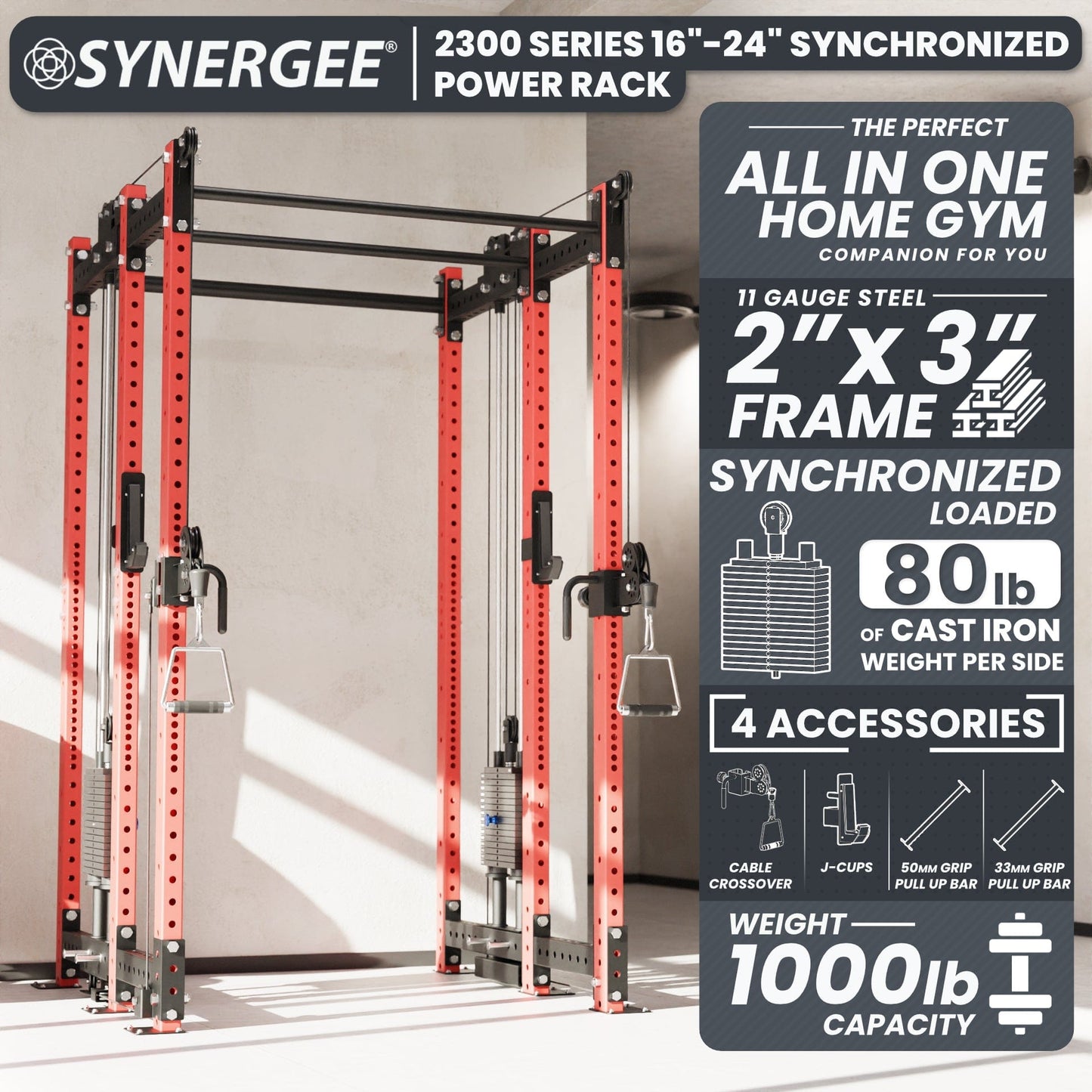 Synergee 2300 Series Power Cage with Synchronized Loaded Cable Cross Overs - Grit Grind Strength