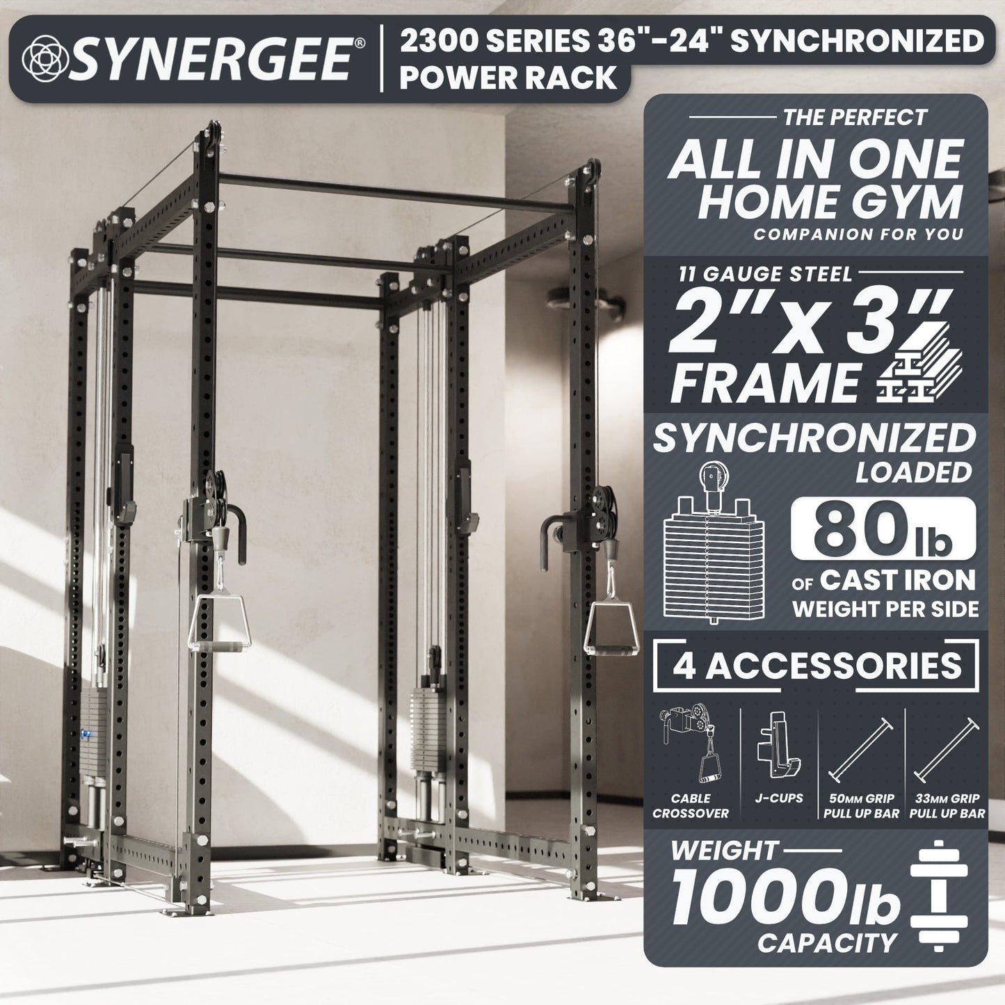 Synergee 2300 Series Power Cage with Synchronized Loaded Cable Cross Overs - Grit Grind Strength