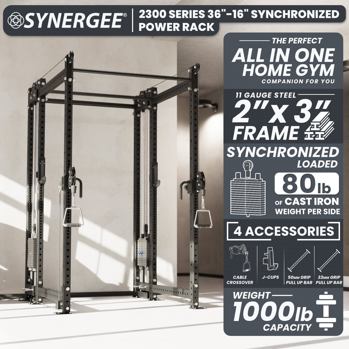 Synergee 2300 Series Power Cage with Synchronized Loaded Cable Cross Overs - Grit Grind Strength