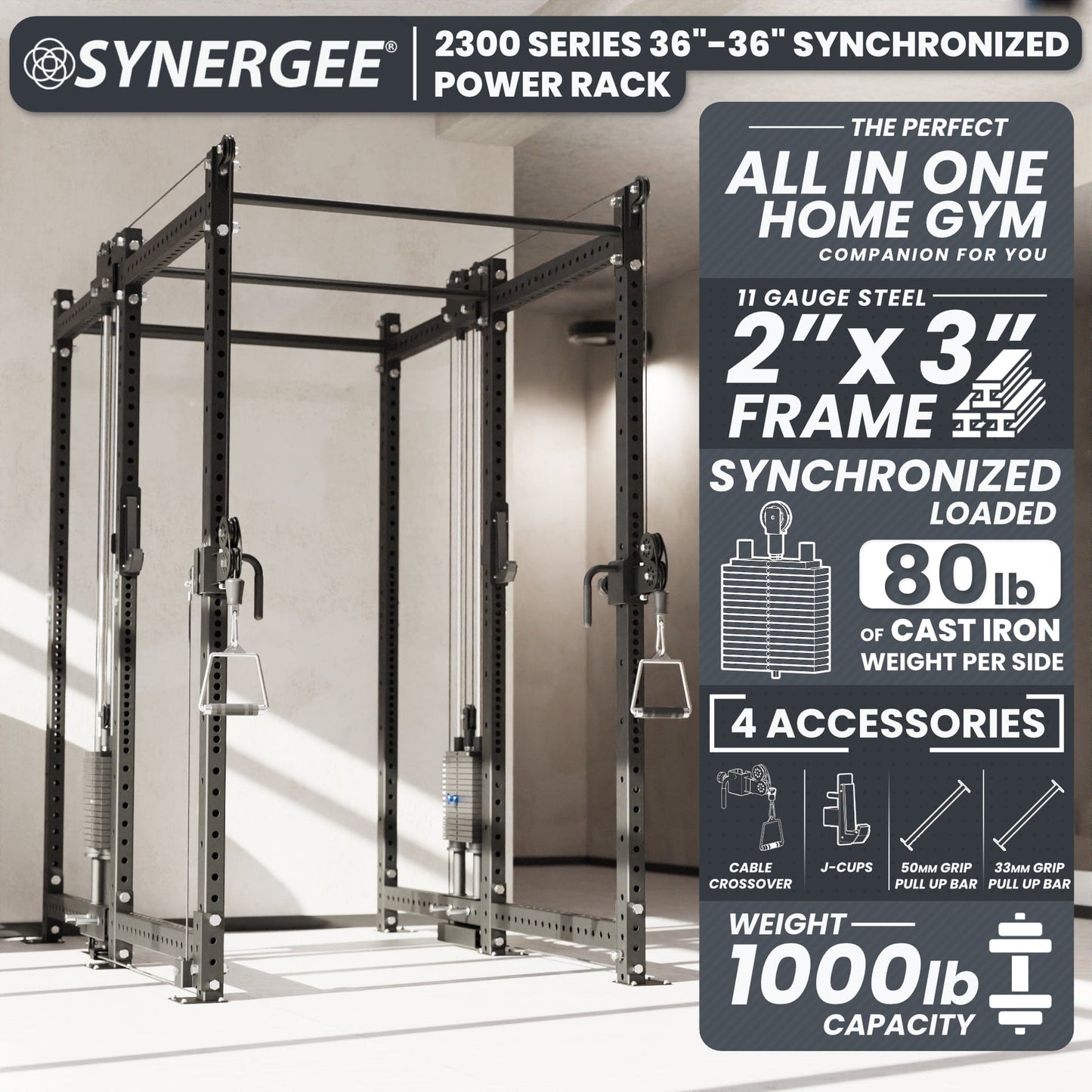 Synergee 2300 Series Power Cage with Synchronized Loaded Cable Cross Overs - Grit Grind Strength