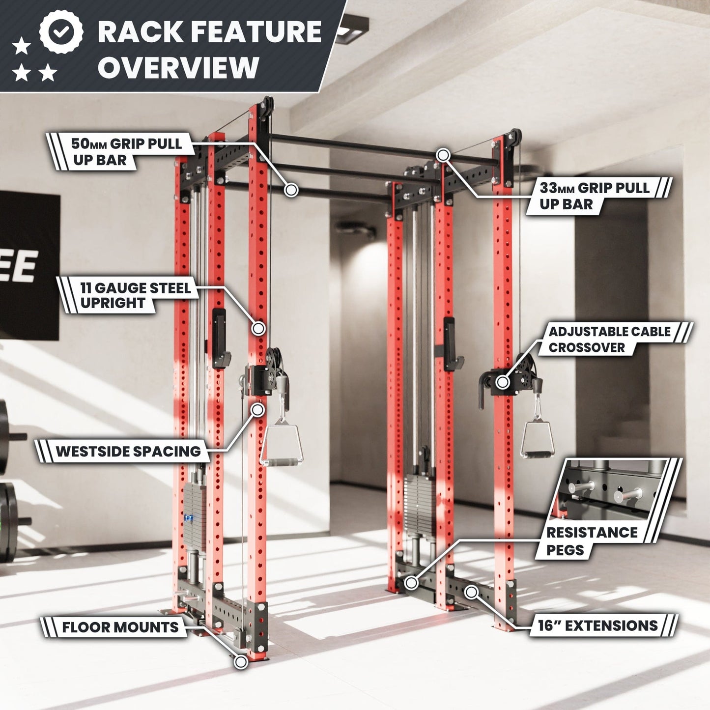 Synergee 2300 Series Power Cage with Synchronized Loaded Cable Cross Overs - Grit Grind Strength