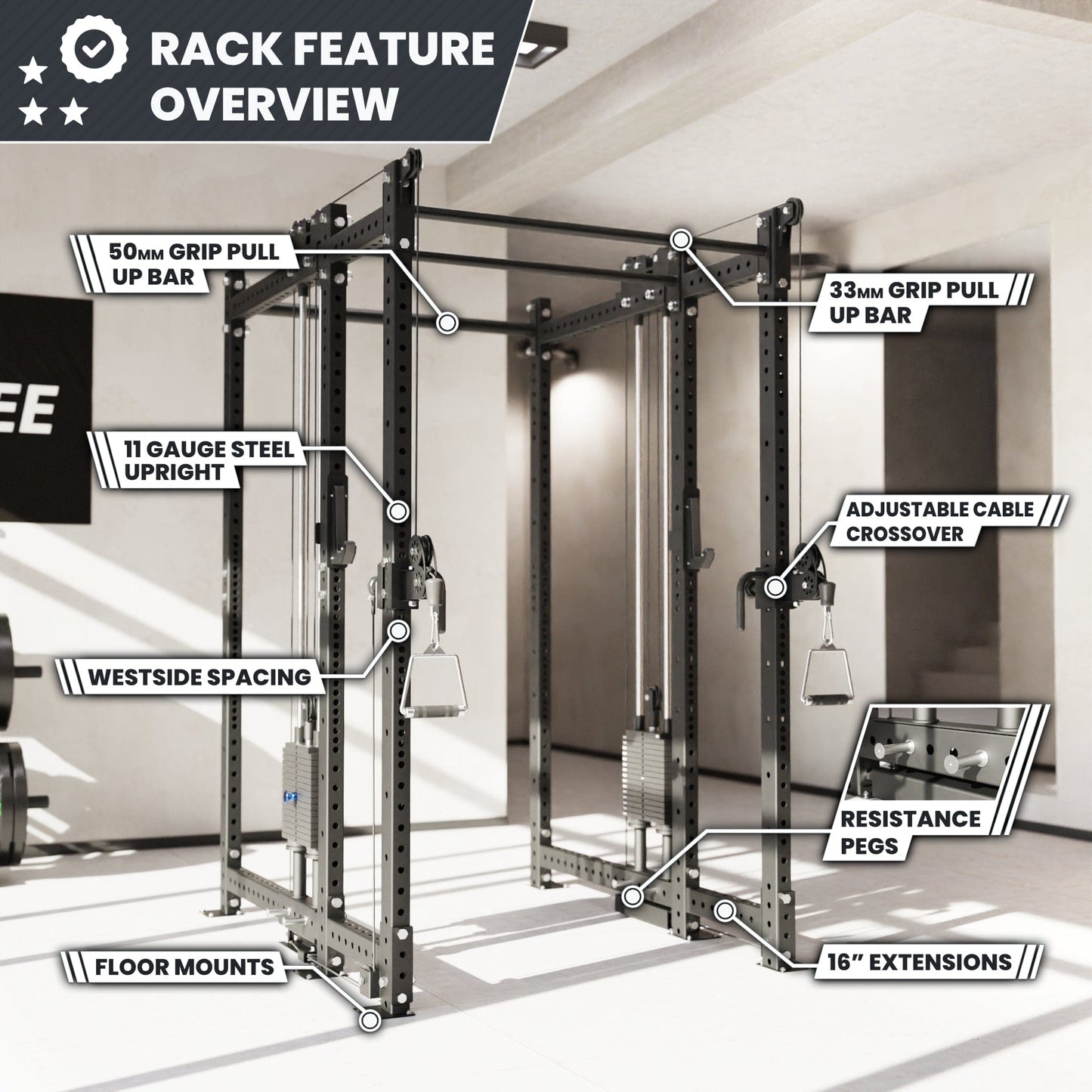 Synergee 2300 Series Power Cage with Synchronized Loaded Cable Cross Overs - Grit Grind Strength