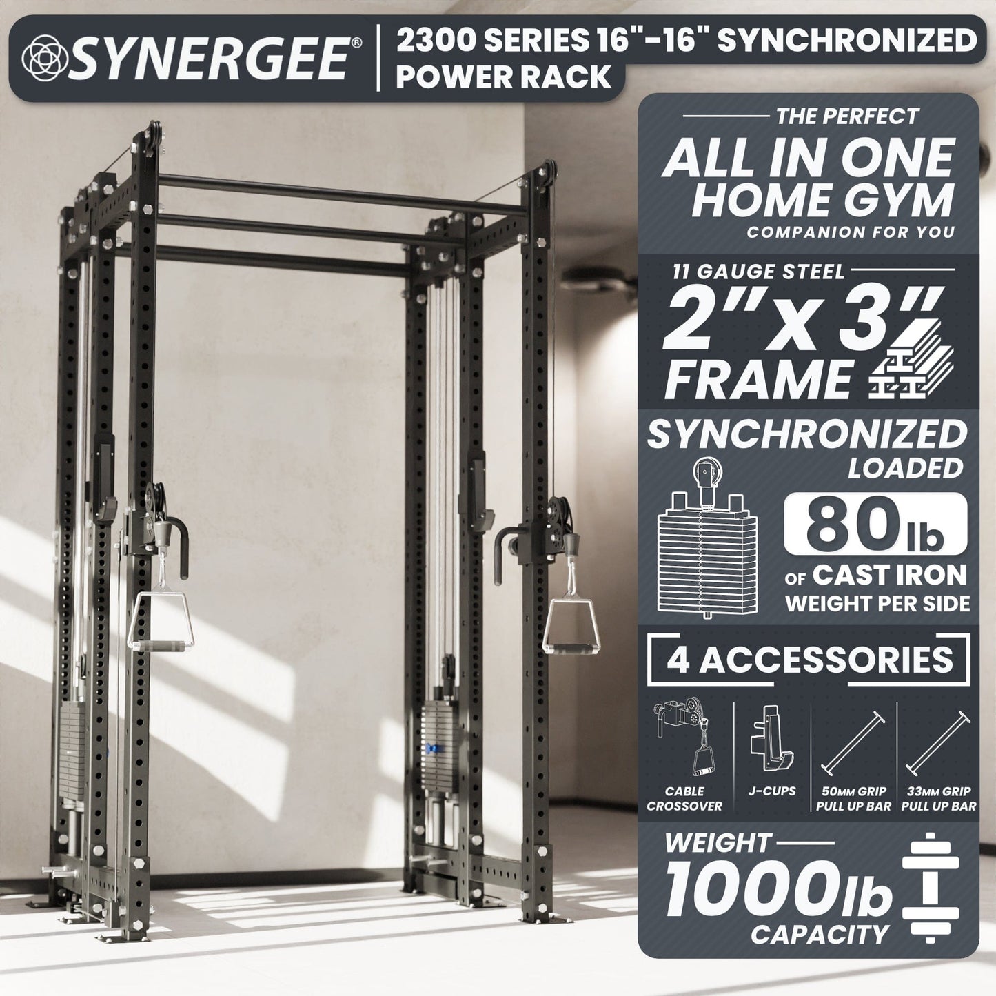 Synergee 2300 Series Power Cage with Synchronized Loaded Cable Cross Overs - Grit Grind Strength