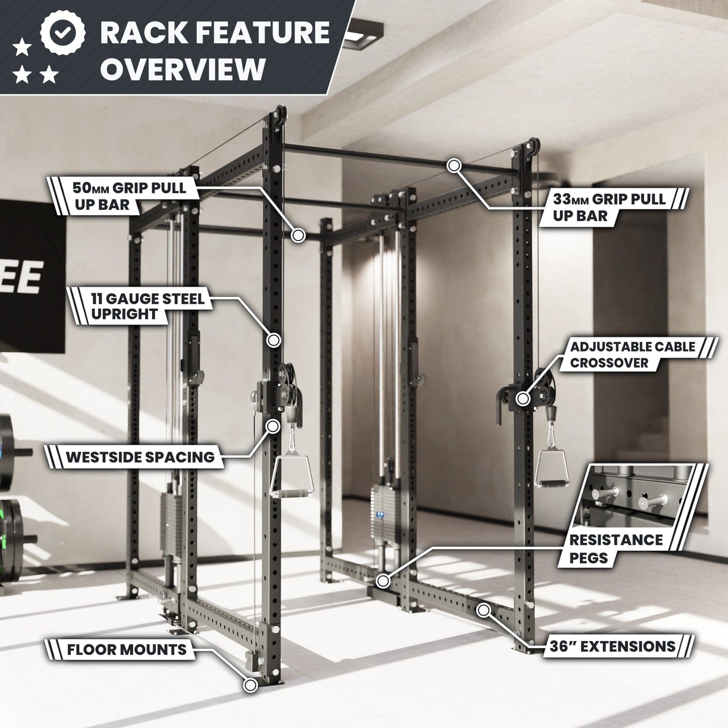Synergee 2300 Series Power Cage with Synchronized Loaded Cable Cross Overs - Grit Grind Strength