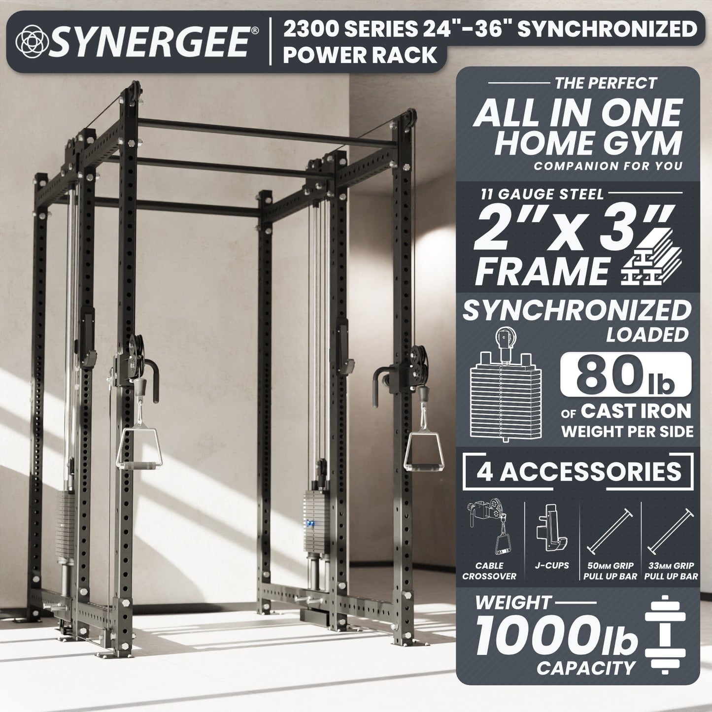 Synergee 2300 Series Power Cage with Synchronized Loaded Cable Cross Overs - Grit Grind Strength