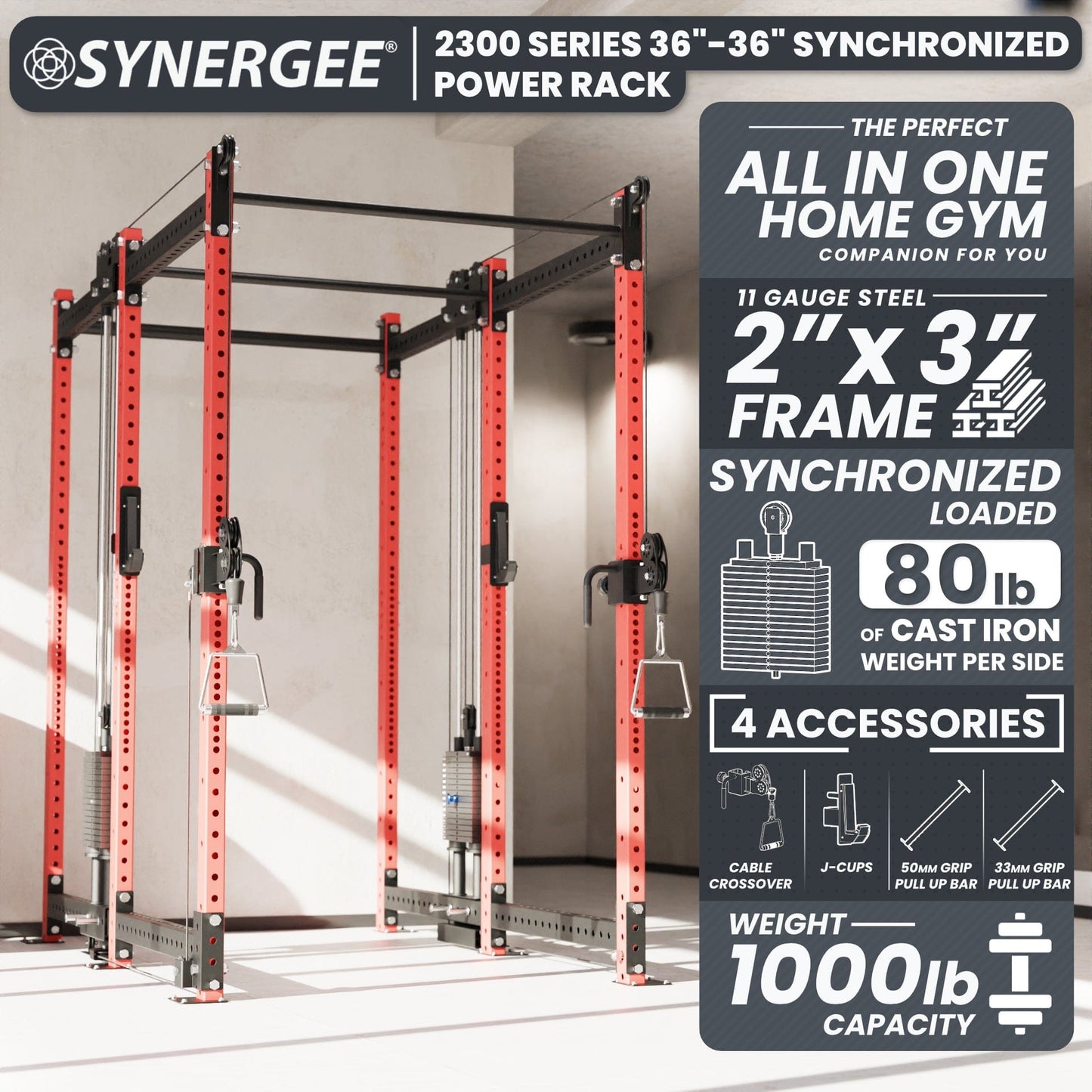 Synergee 2300 Series Power Cage with Synchronized Loaded Cable Cross Overs - Grit Grind Strength