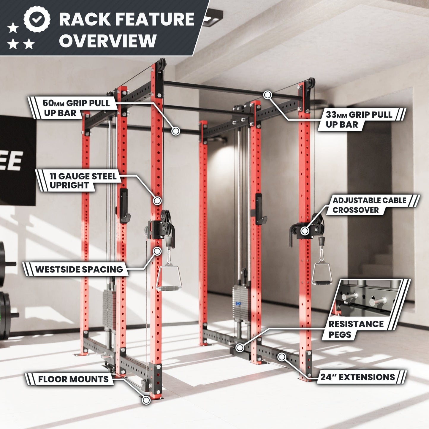 Synergee 2300 Series Power Cage with Synchronized Loaded Cable Cross Overs - Grit Grind Strength