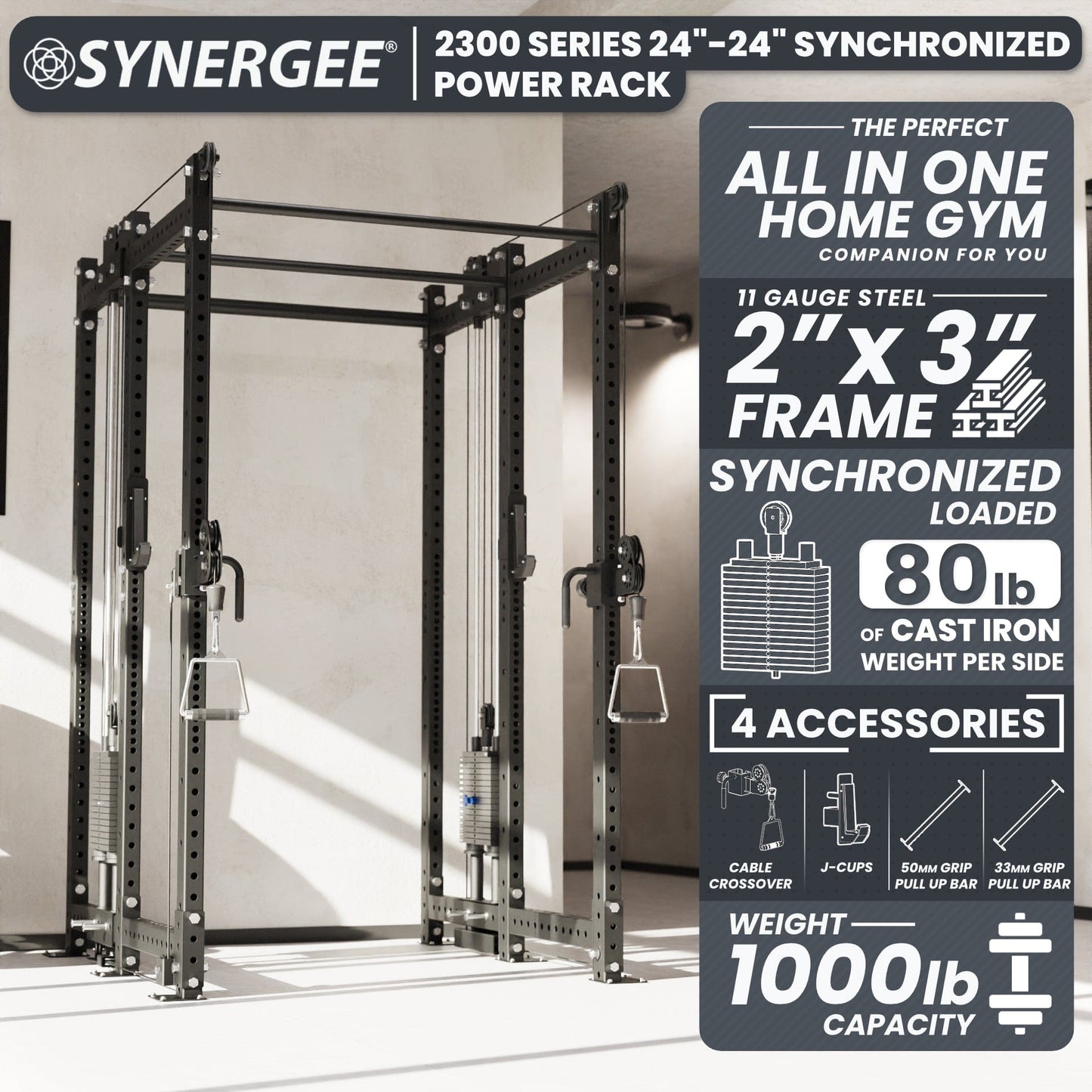 Synergee 2300 Series Power Cage with Synchronized Loaded Cable Cross Overs - Grit Grind Strength