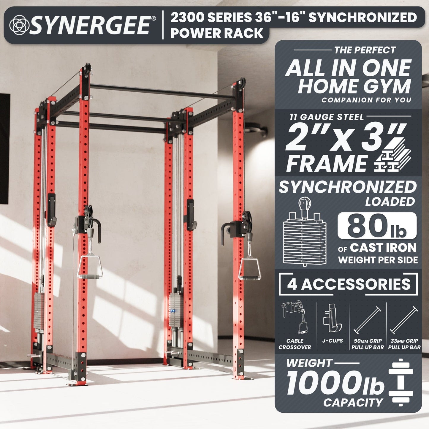 Synergee 2300 Series Power Cage with Synchronized Loaded Cable Cross Overs - Grit Grind Strength