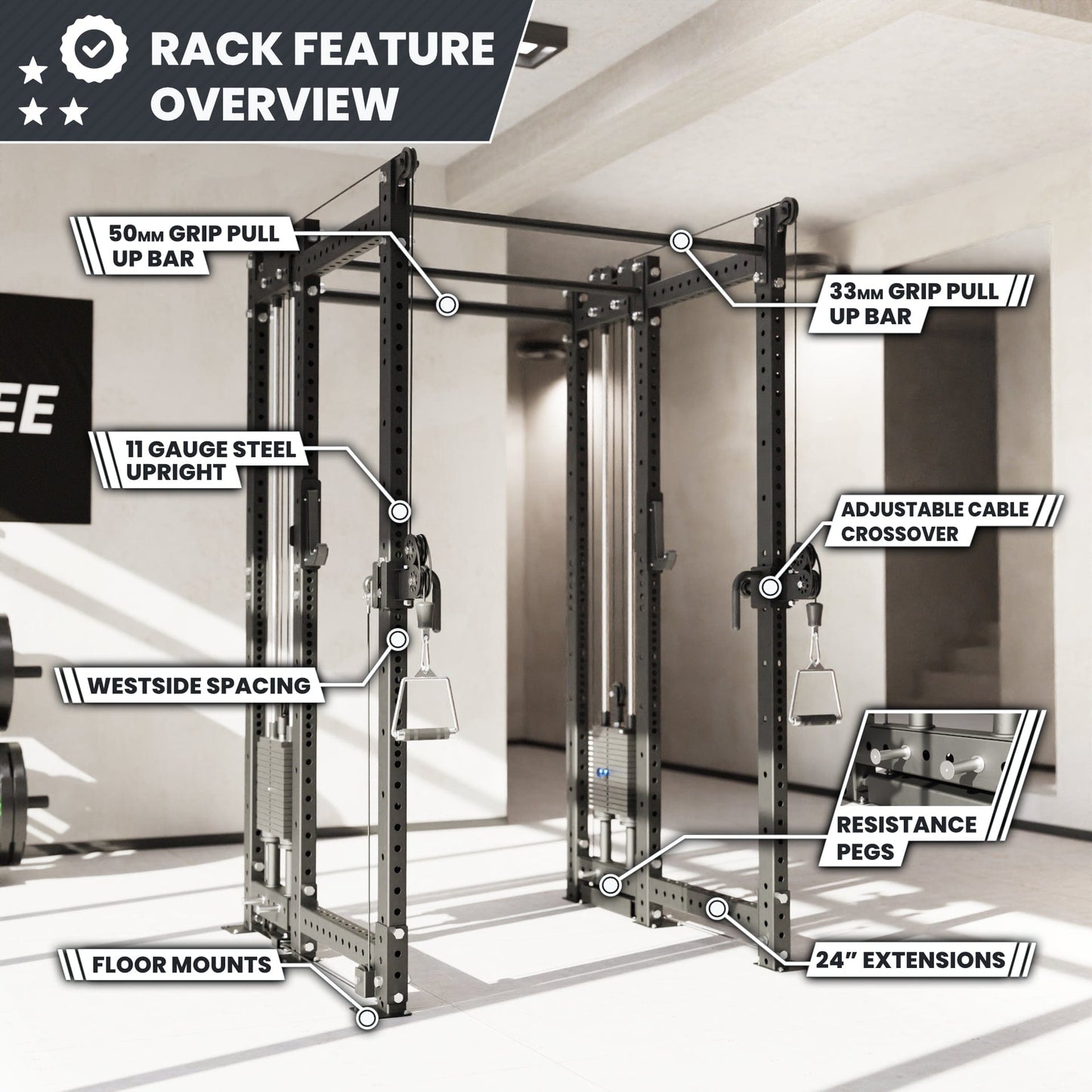 Synergee 2300 Series Power Cage with Synchronized Loaded Cable Cross Overs - Grit Grind Strength
