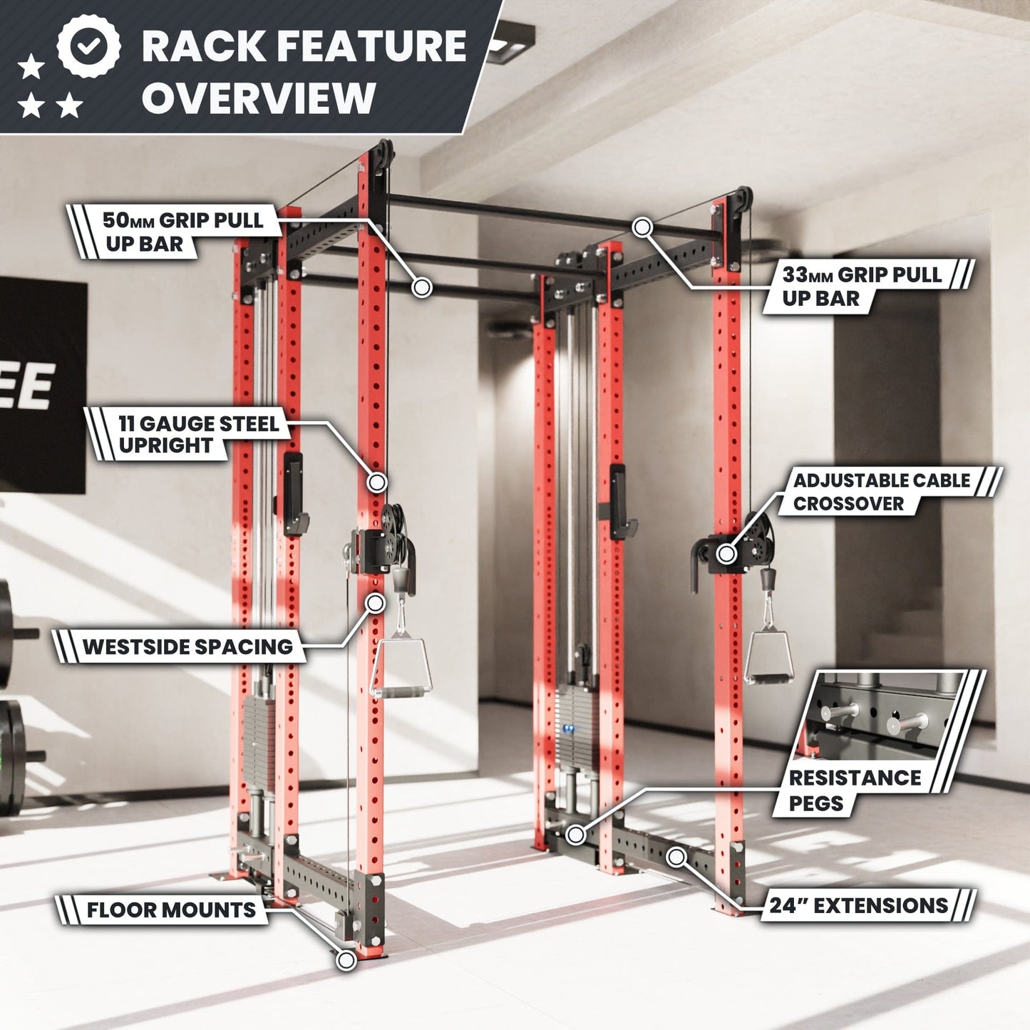 Synergee 2300 Series Power Cage with Synchronized Loaded Cable Cross Overs - Grit Grind Strength