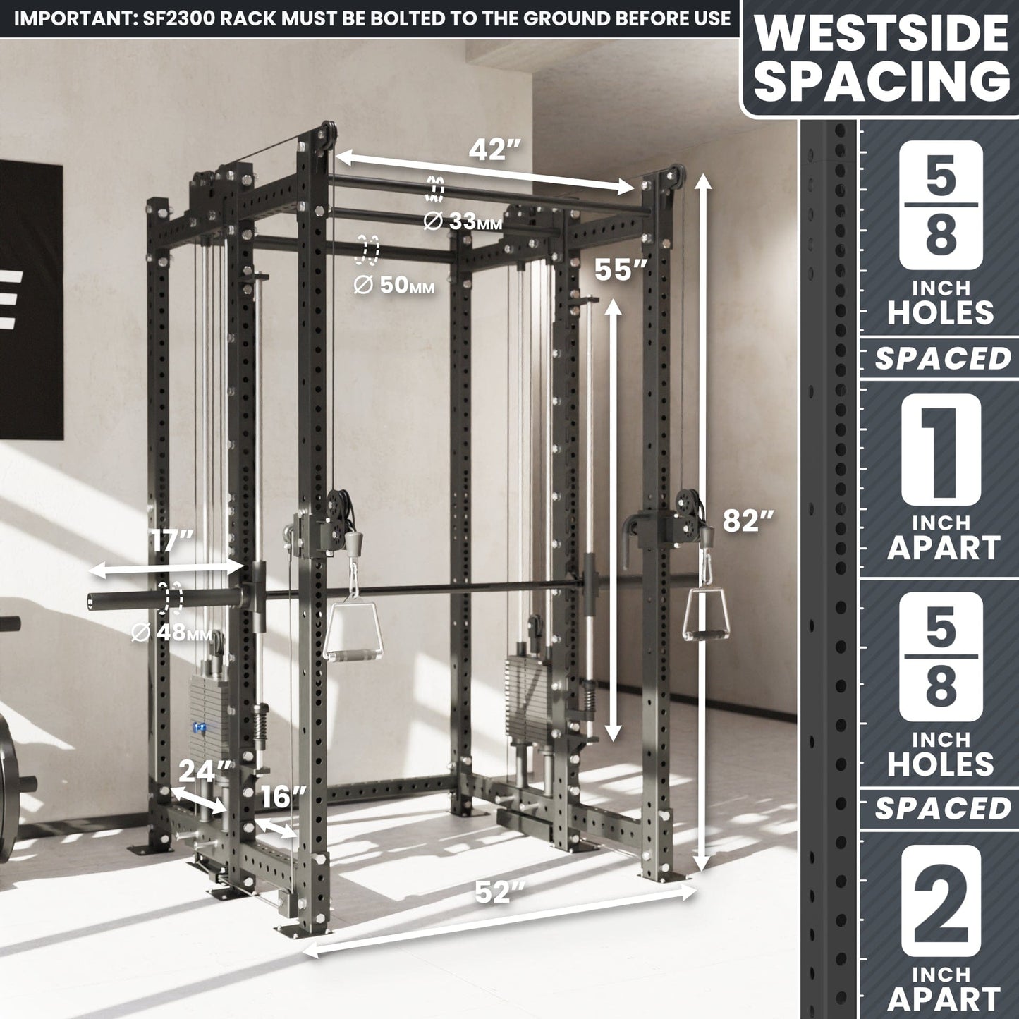 Synergee 2300 Series Power Cage with Synchronized Loaded Cable Cross Overs and Smith Machine - Grit Grind Strength