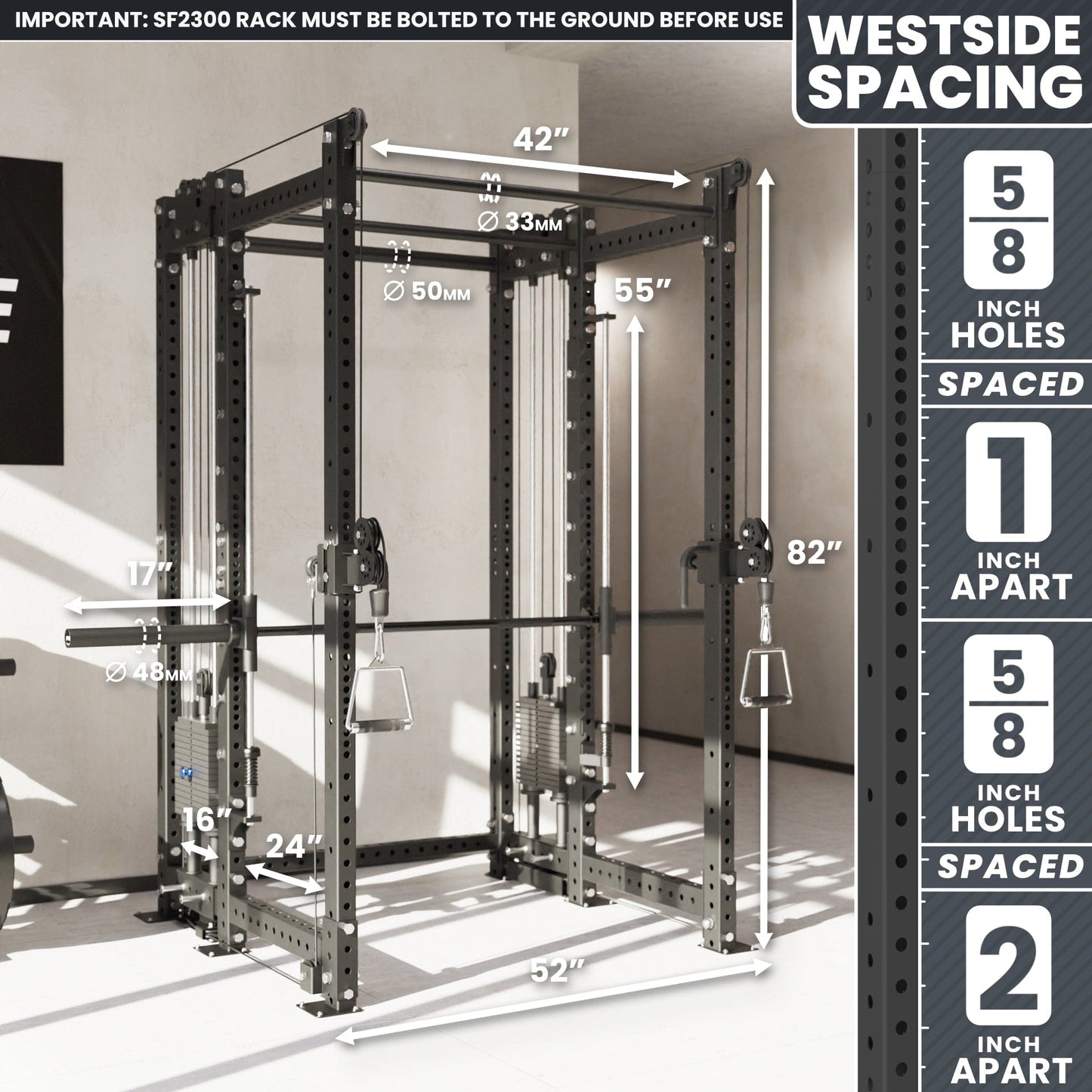 Synergee 2300 Series Power Cage with Synchronized Loaded Cable Cross Overs and Smith Machine - Grit Grind Strength