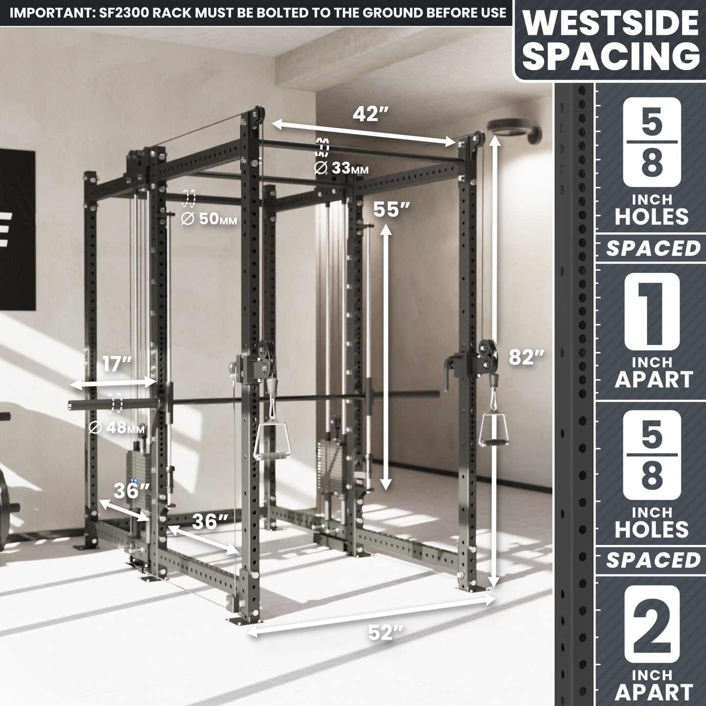 Synergee 2300 Series Power Cage with Synchronized Loaded Cable Cross Overs and Smith Machine - Grit Grind Strength